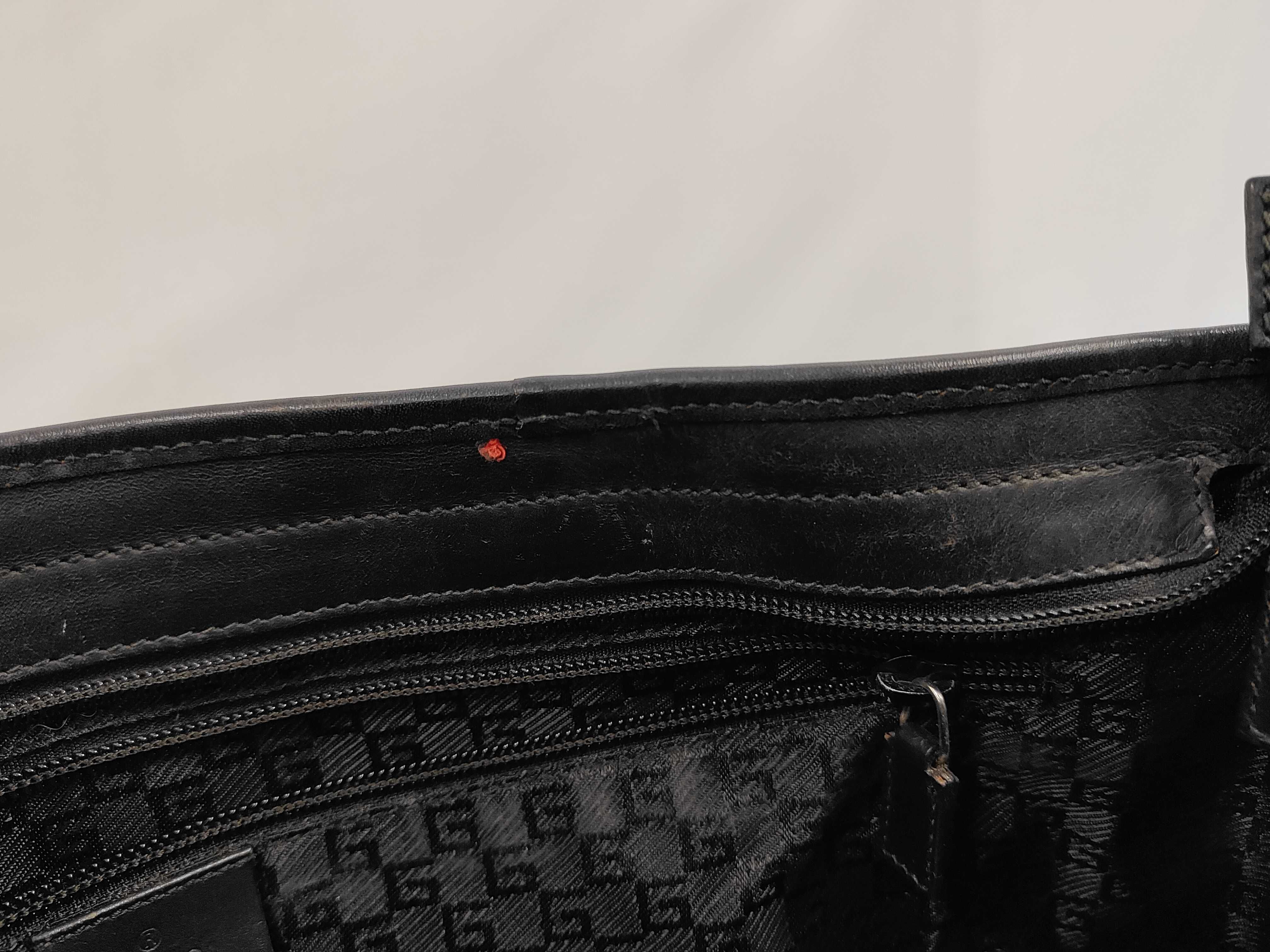 canvas and leather tote bag in black and red with a front pocket. (Item No. 019, No. 0426, No. 2404) — view 7