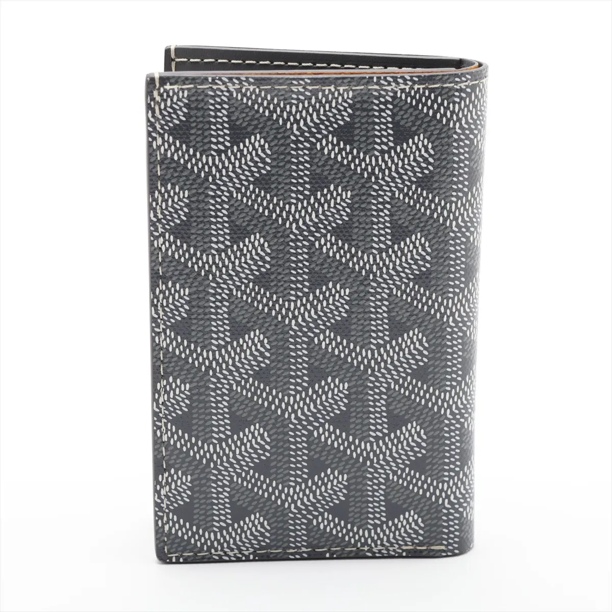Herringbone PVC x Leather Card Case, Gray — view 2