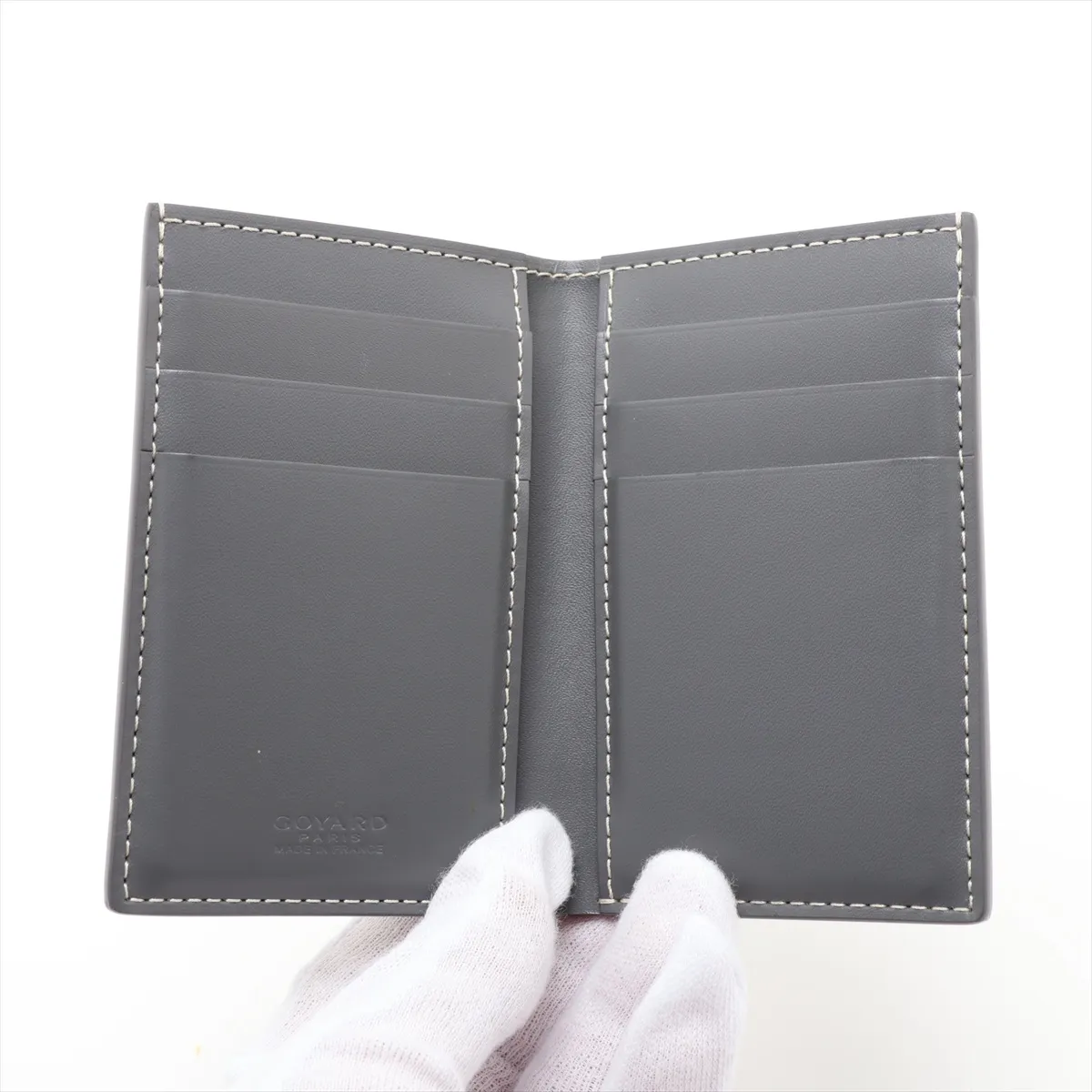 Herringbone PVC x Leather Card Case, Gray — view 3