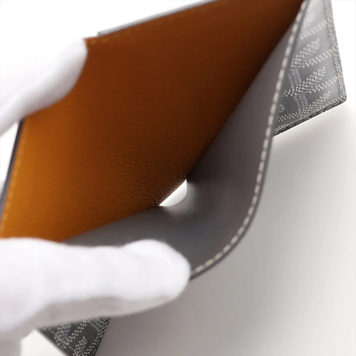 Herringbone PVC x Leather Card Case, Gray — view 4