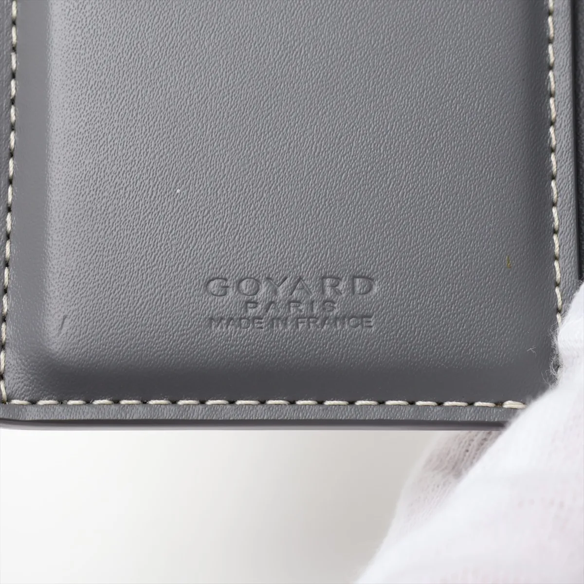 Herringbone PVC x Leather Card Case, Gray — view 5