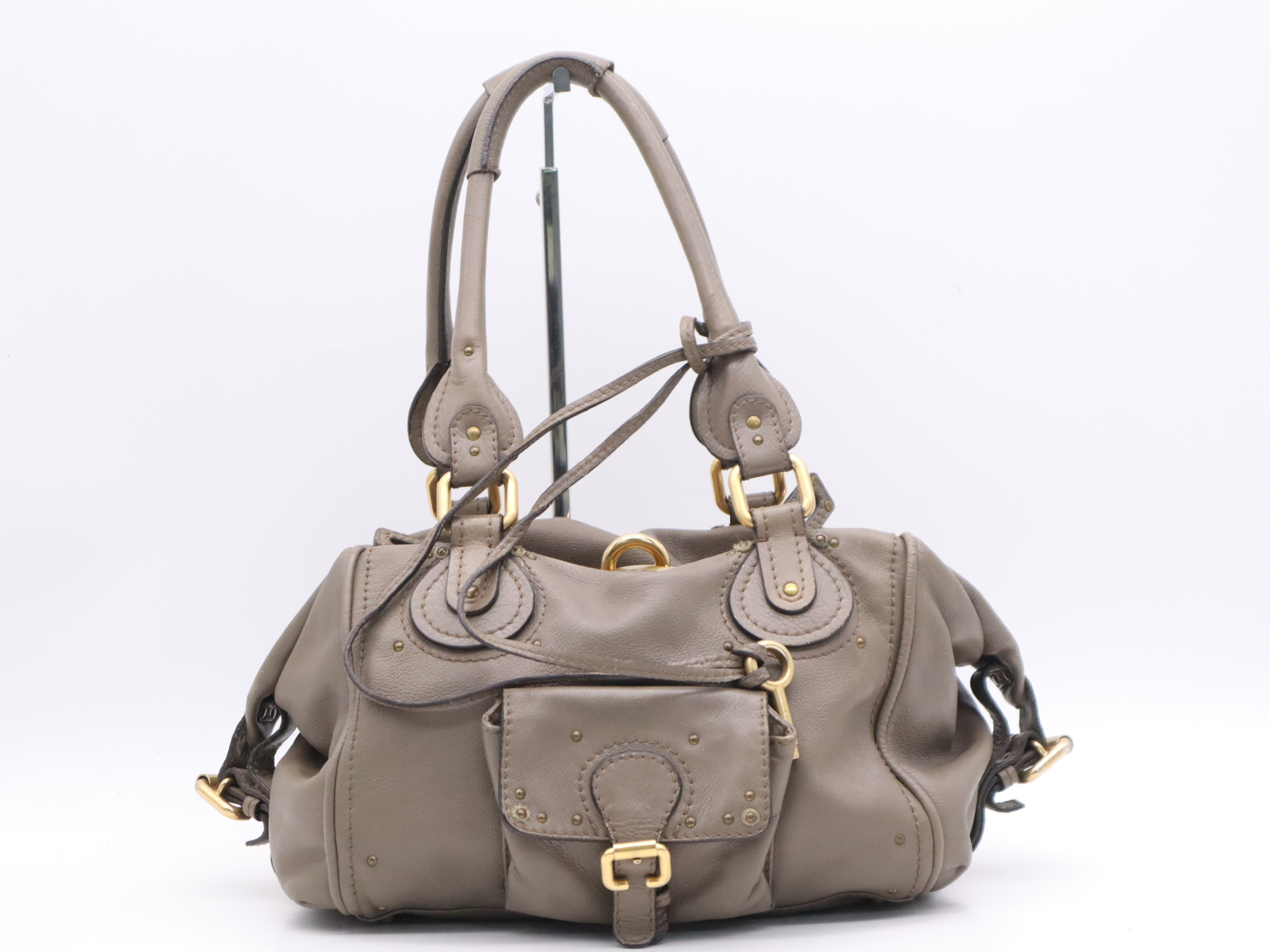 Leather Paddington Handbag, Brown, Gold Hardware, with Padlock and Key