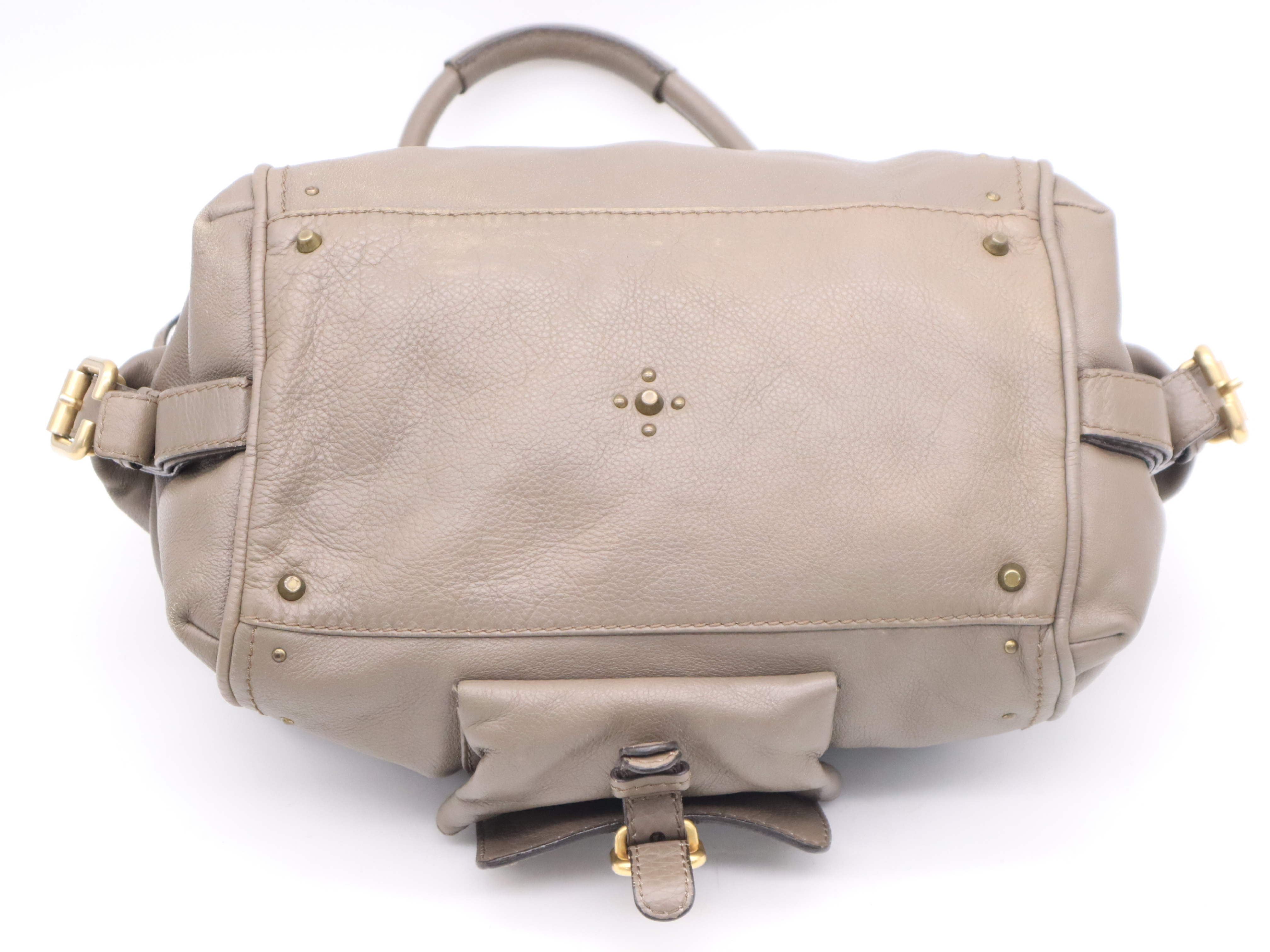 Leather Paddington Handbag, Brown, Gold Hardware, with Padlock and Key — view 4