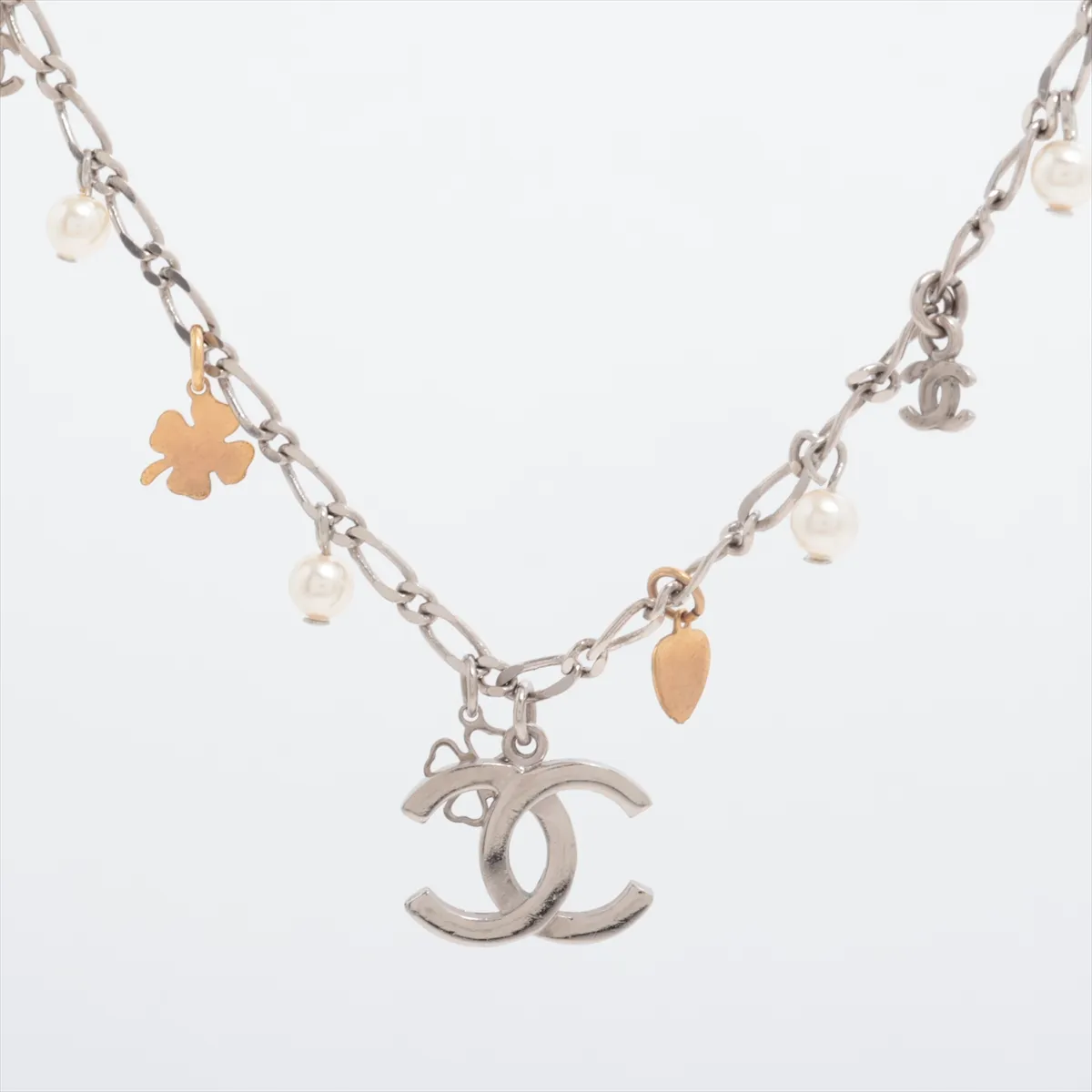 Coco Mark 06A Necklace, Metal x Faux Pearl, Silver. Shows signs of wear, — view 2