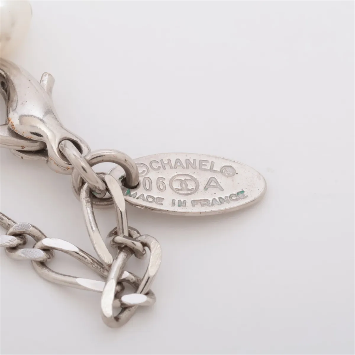 Coco Mark 06A Necklace, Metal x Faux Pearl, Silver. Shows signs of wear, — view 4