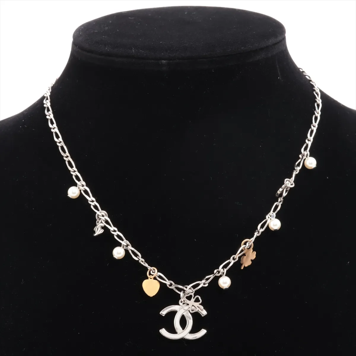 Coco Mark 06A Necklace, Metal x Faux Pearl, Silver. Shows signs of wear, — view 5