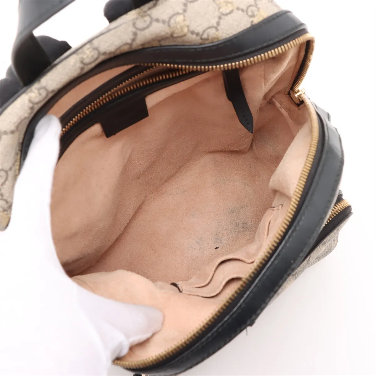 GG Supreme Bee PVC x Leather Backpack/Rucksack Beige x Black 427042 — view 7