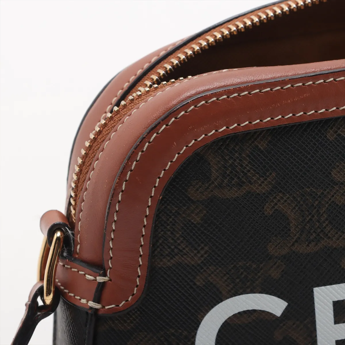 Triomphe Camera Bag PVC x Leather Shoulder Bag Black x Brown — view 9