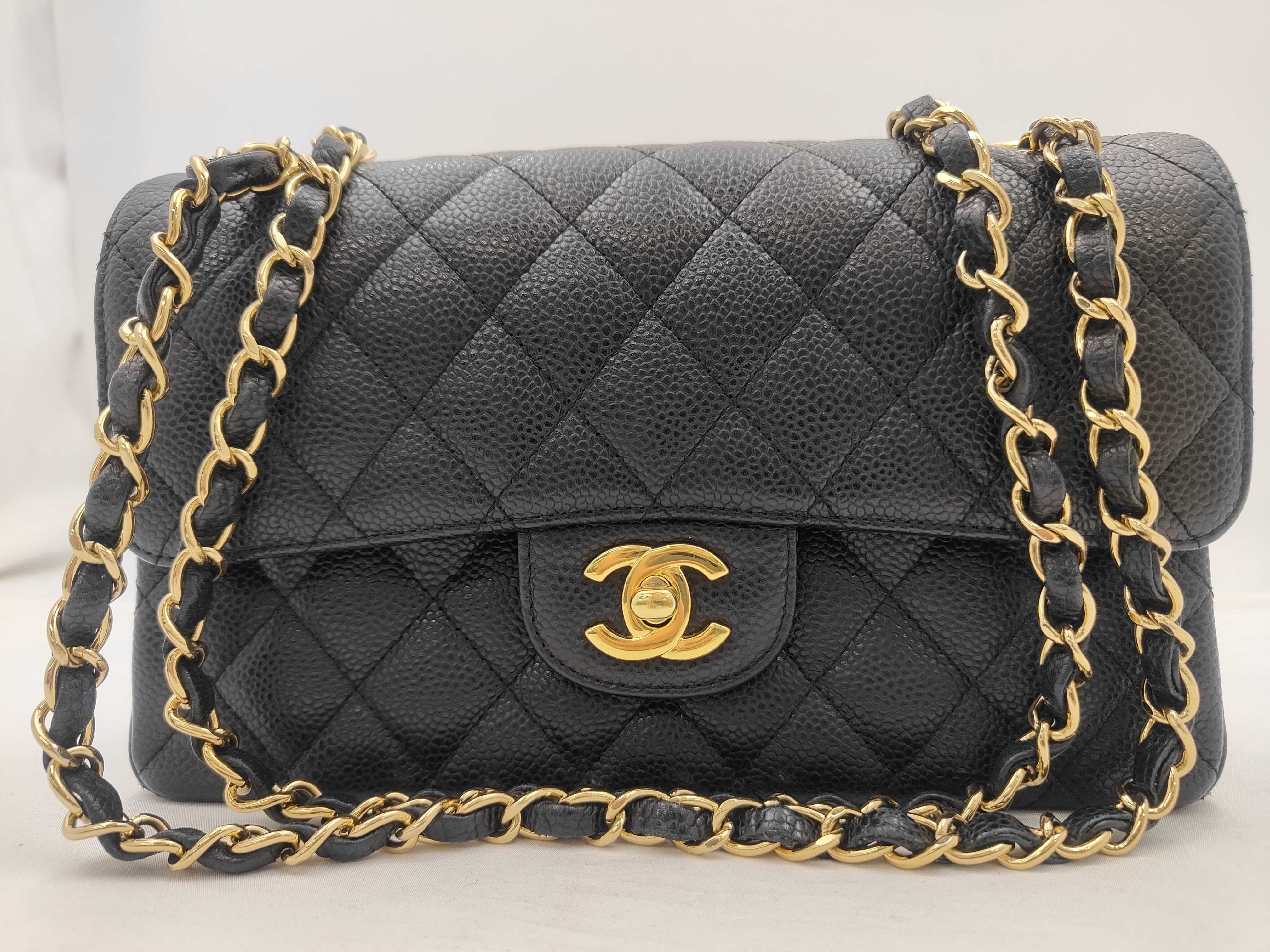 Matelassé 23 Double Flap Chain Shoulder Bag, Caviar Leather, Black