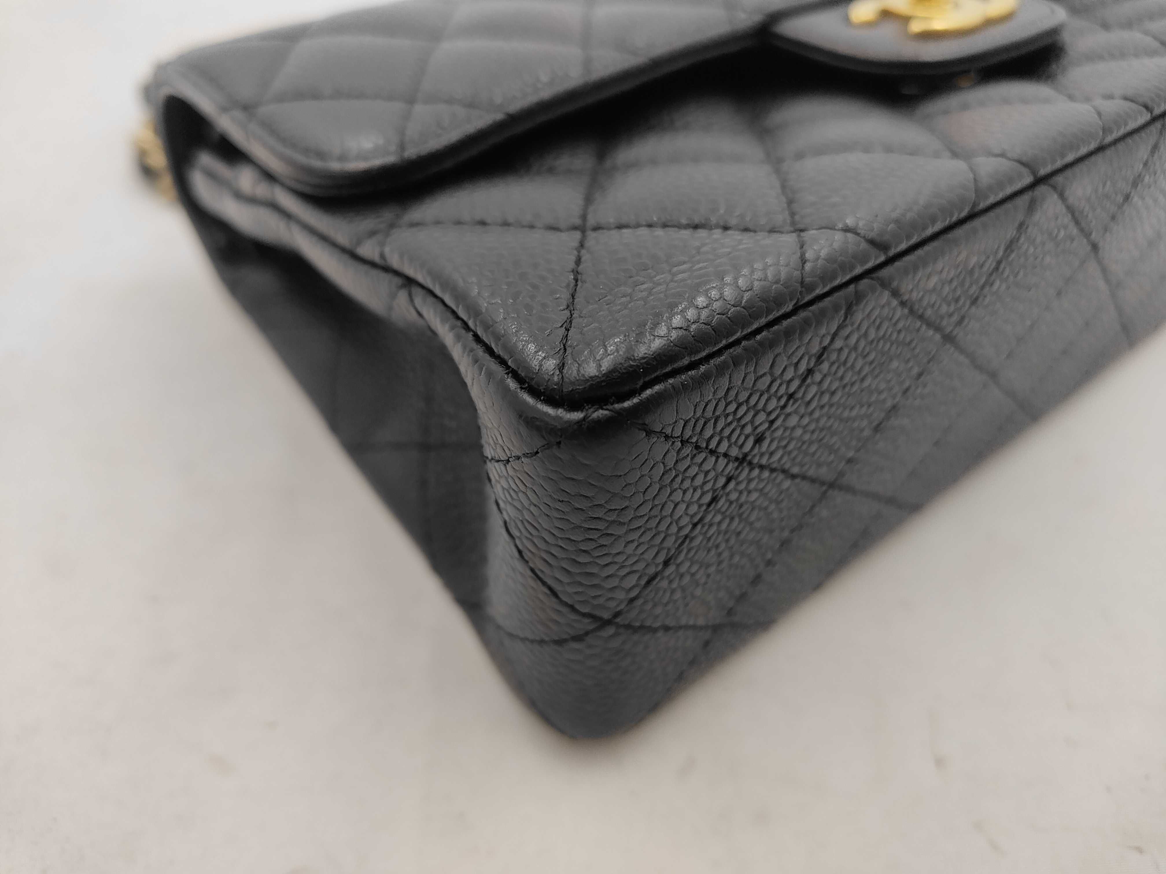 Matelassé 23 Double Flap Chain Shoulder Bag, Caviar Leather, Black — view 6
