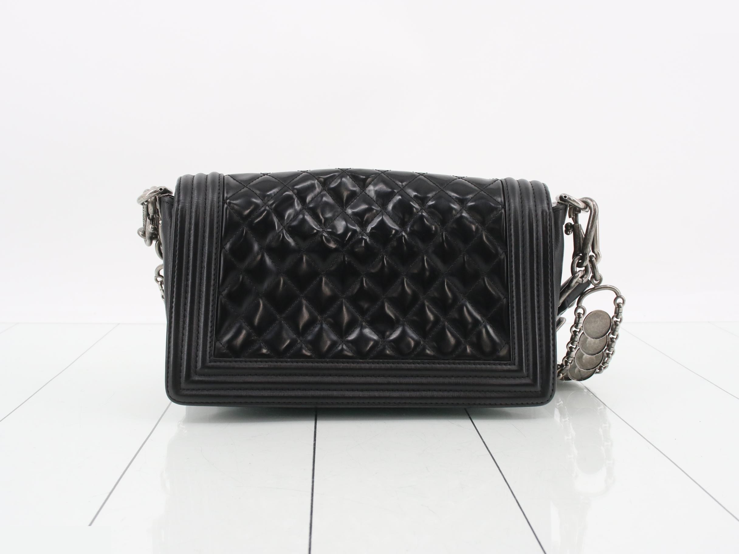 Boy Chanel Enamel/Leather 2-Way Shoulder Bag, Black — view 2