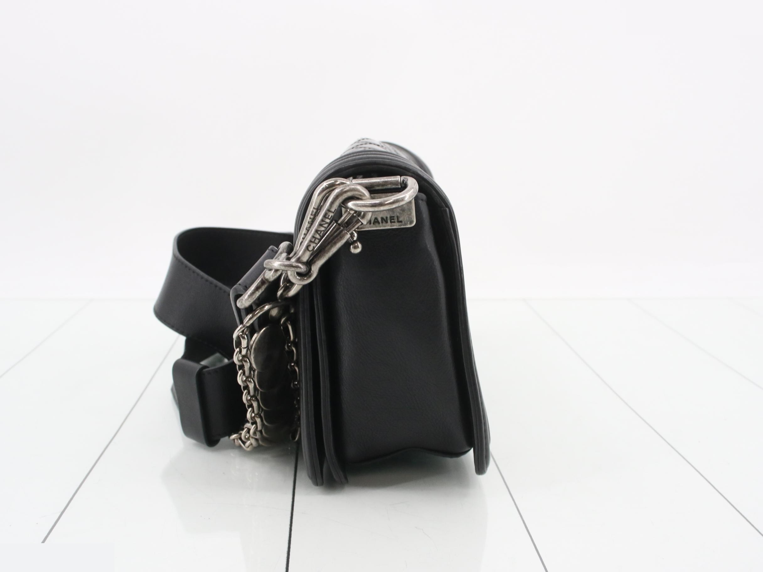 Boy Chanel Enamel/Leather 2-Way Shoulder Bag, Black — view 3