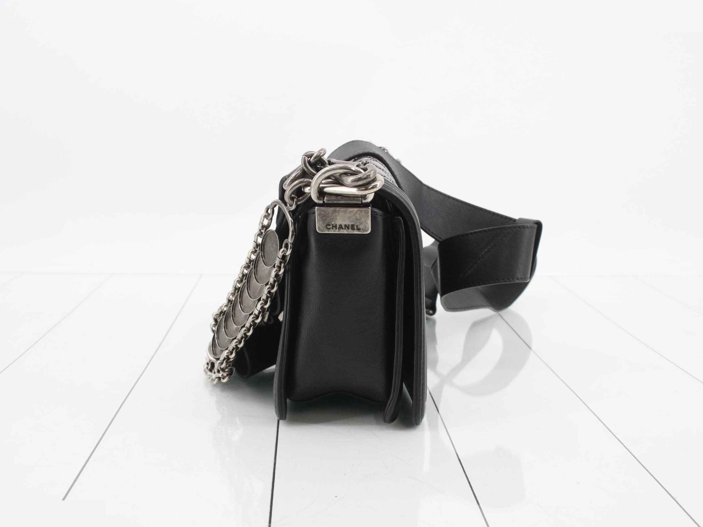 Boy Chanel Enamel/Leather 2-Way Shoulder Bag, Black — view 4