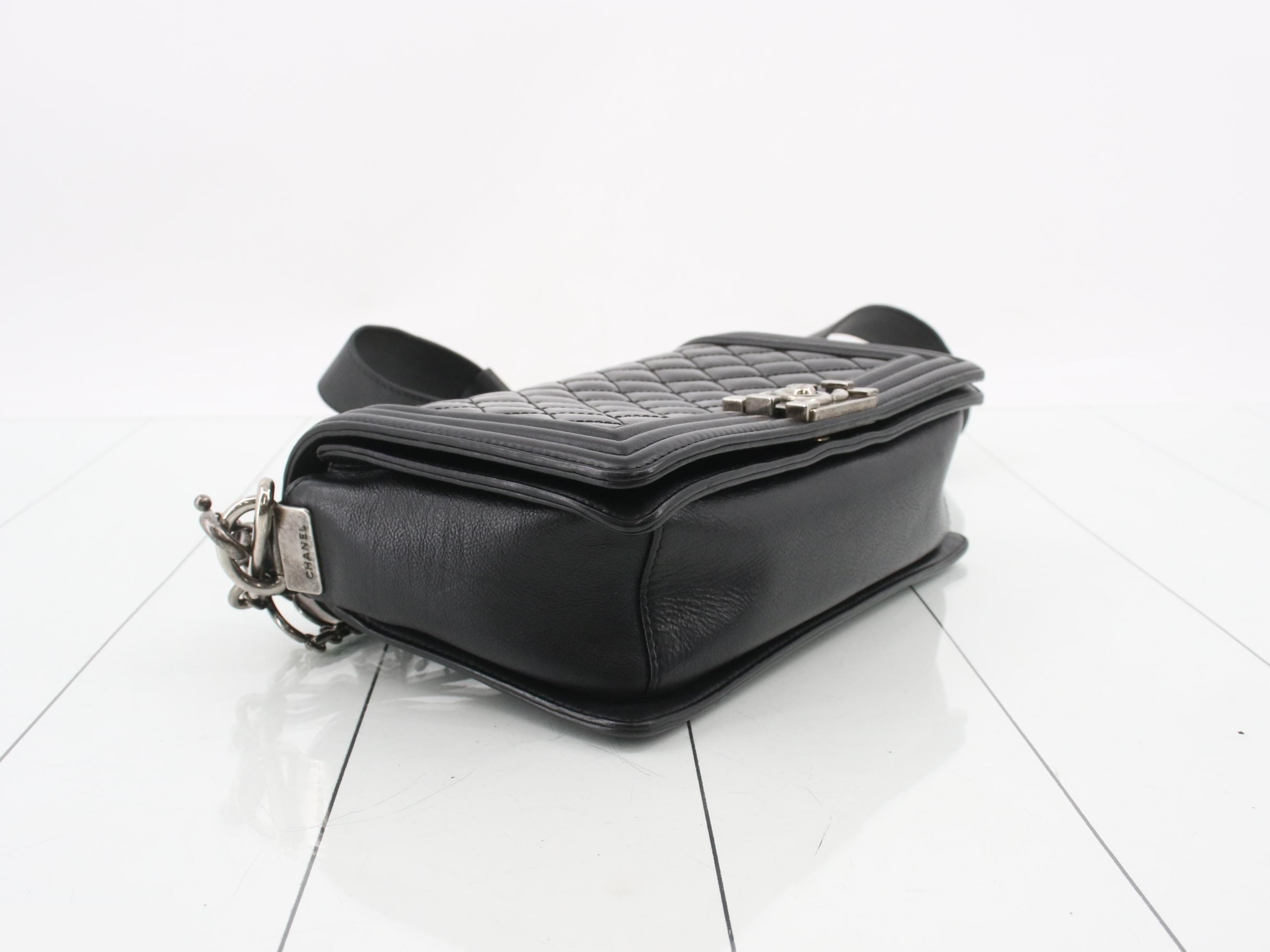Boy Chanel Enamel/Leather 2-Way Shoulder Bag, Black — view 5