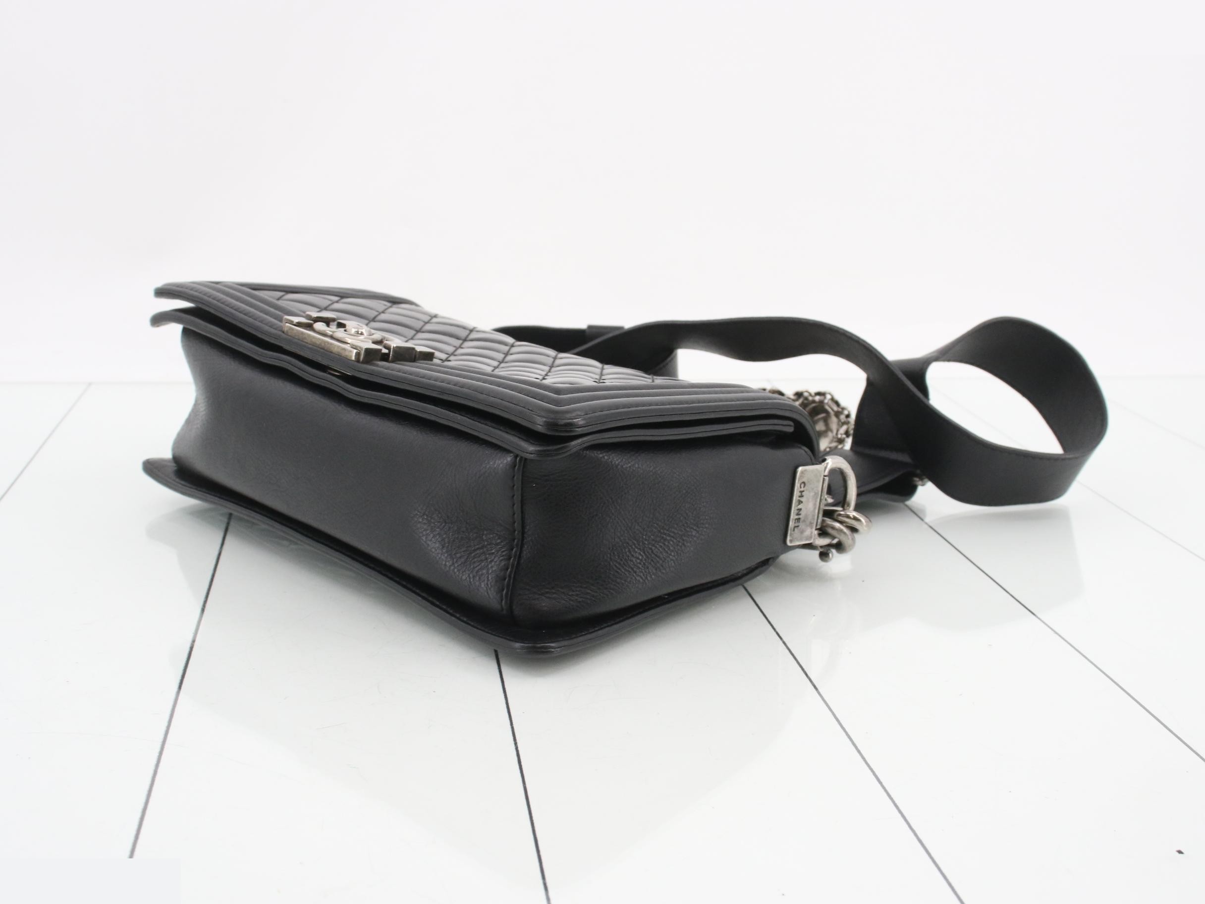 Boy Chanel Enamel/Leather 2-Way Shoulder Bag, Black — view 6