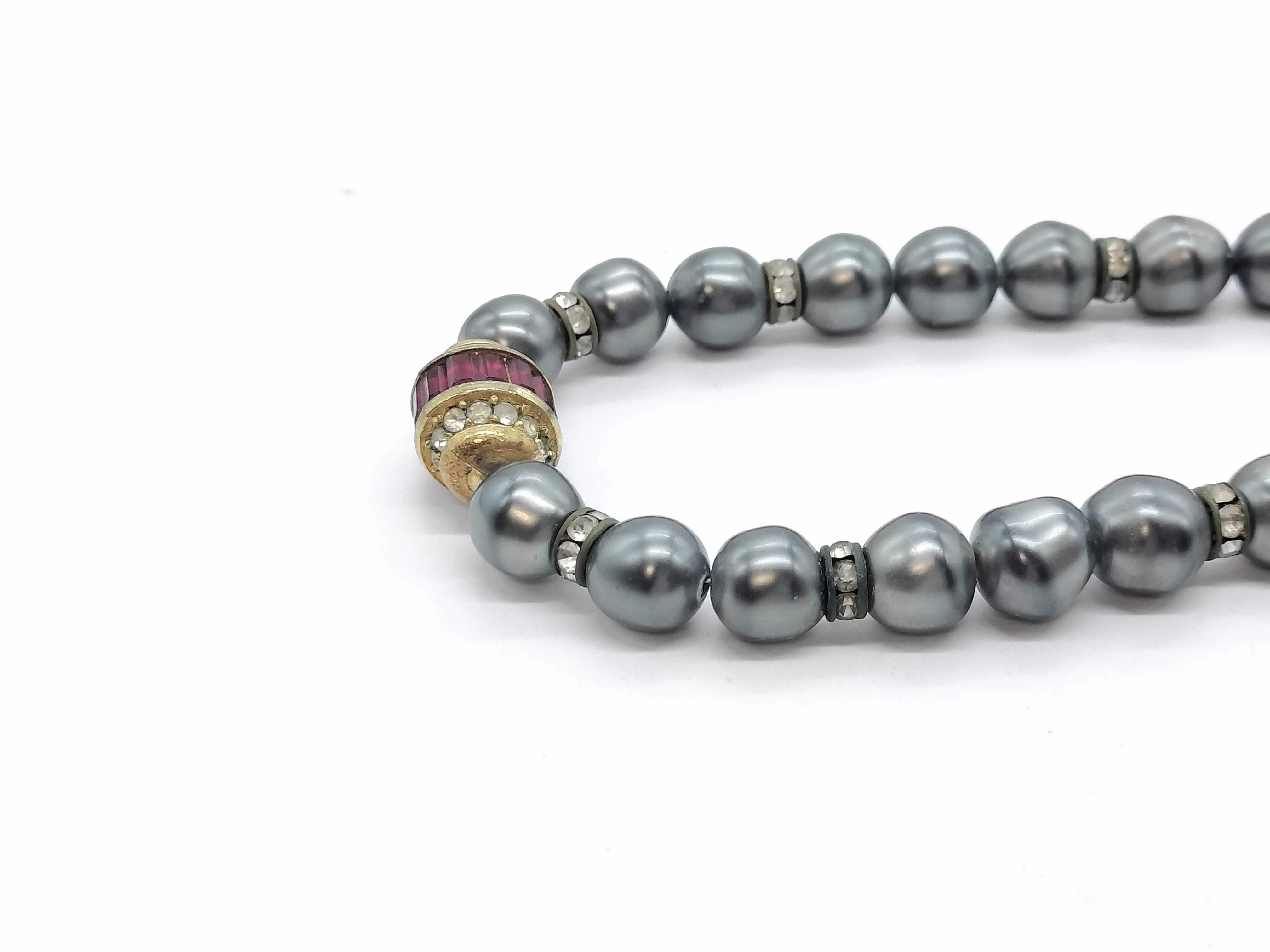 Pearl Rhinestone Necklace (Please note: Some plating has peeled off) — view 2