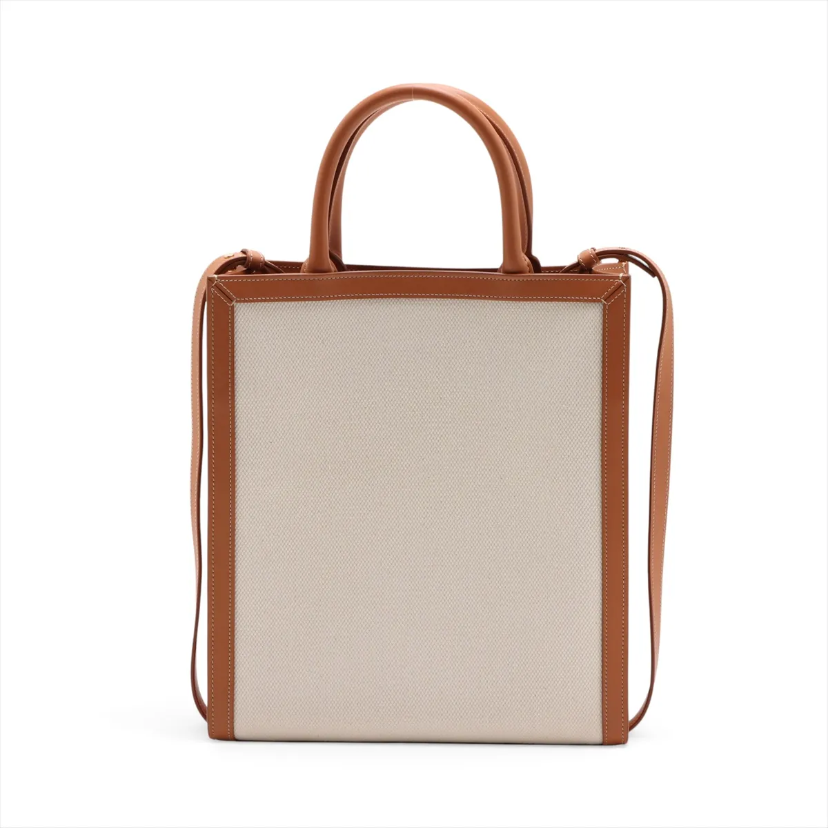 Vertical Cabas Canvas x Leather 2-Way Handbag, Beige — view 2