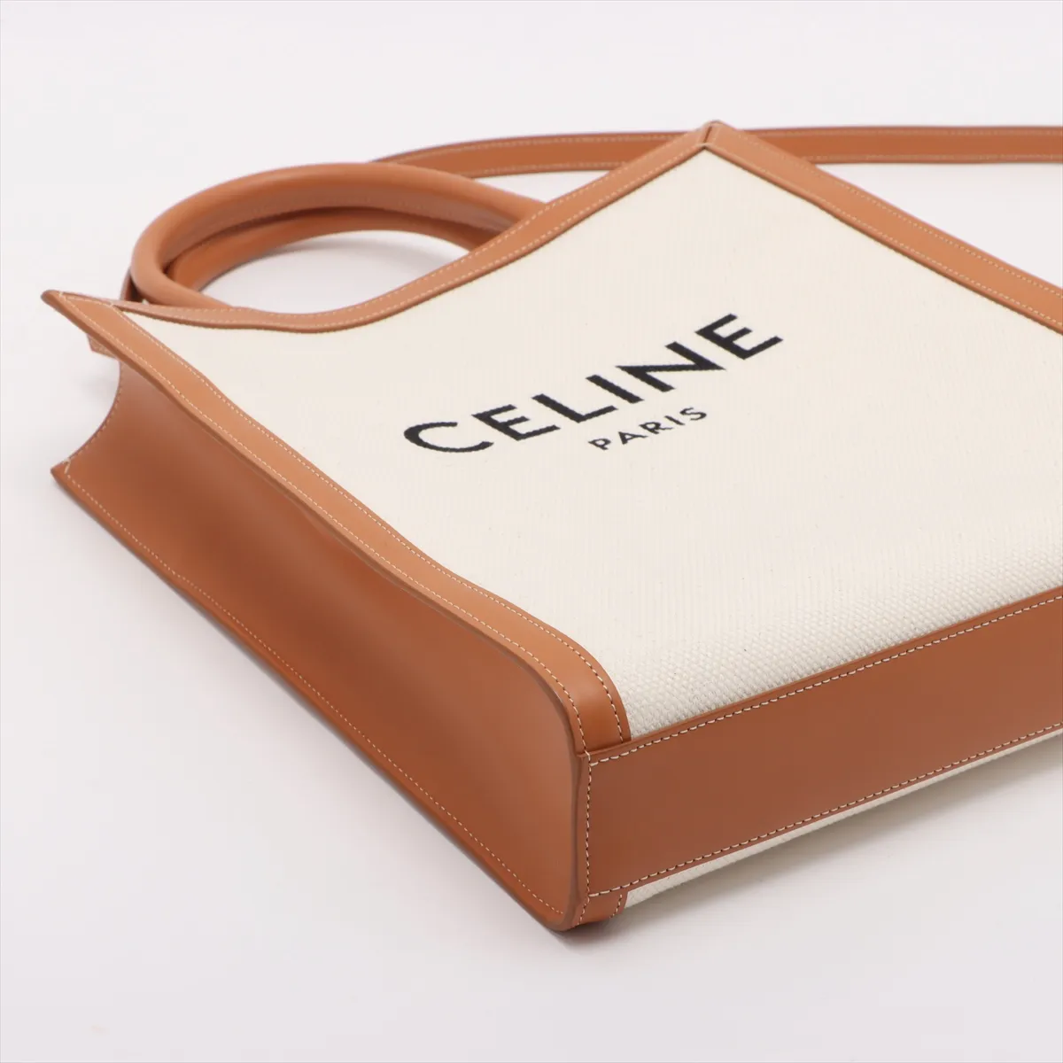 Vertical Cabas Canvas x Leather 2-Way Handbag, Beige — view 4