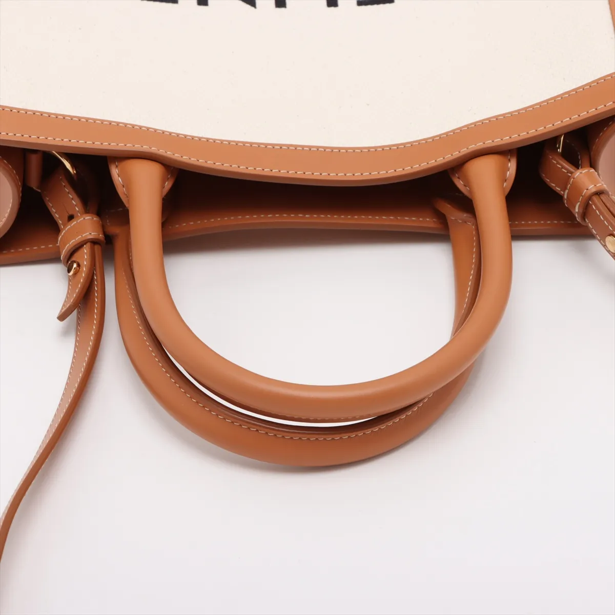 Vertical Cabas Canvas x Leather 2-Way Handbag, Beige — view 5