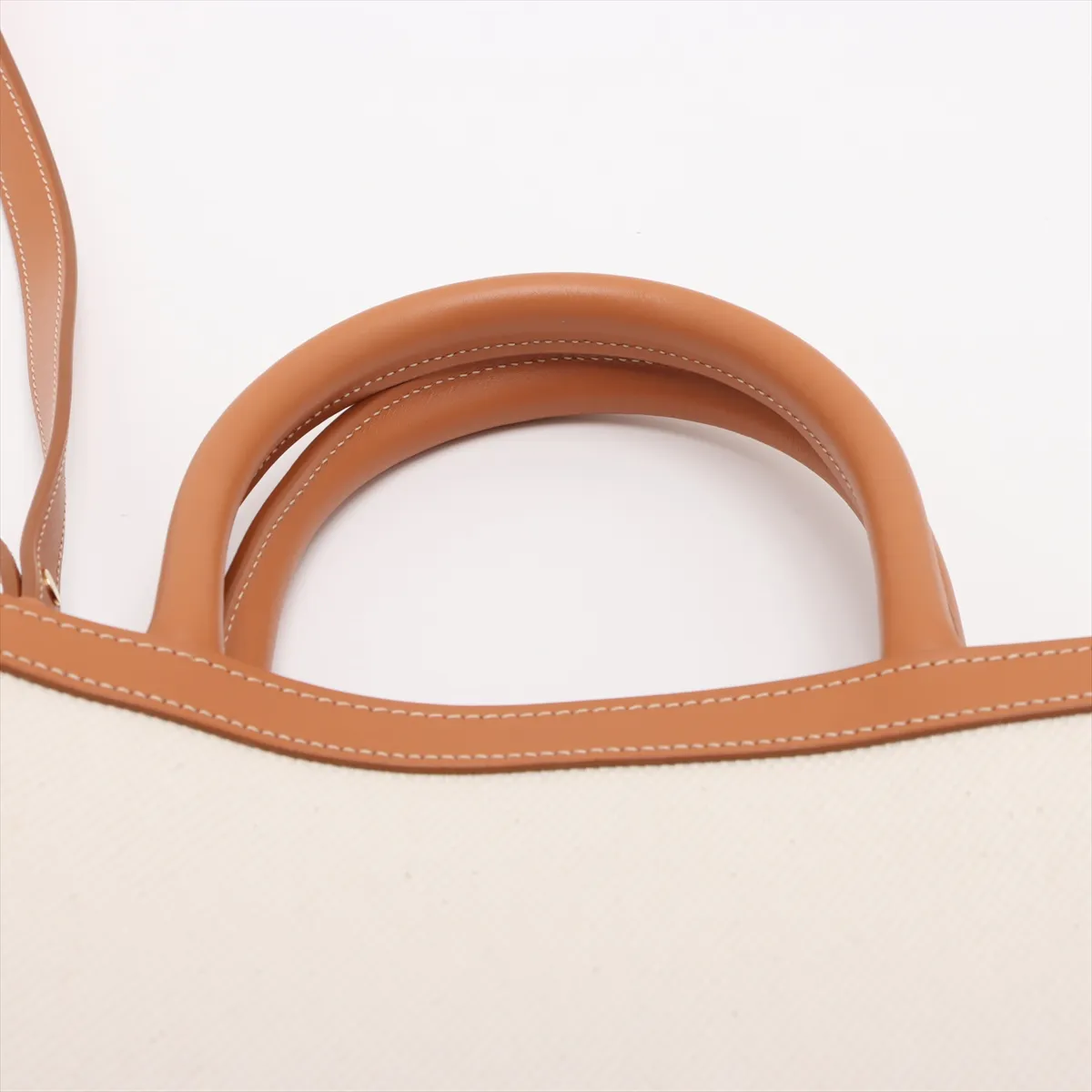 Vertical Cabas Canvas x Leather 2-Way Handbag, Beige — view 6