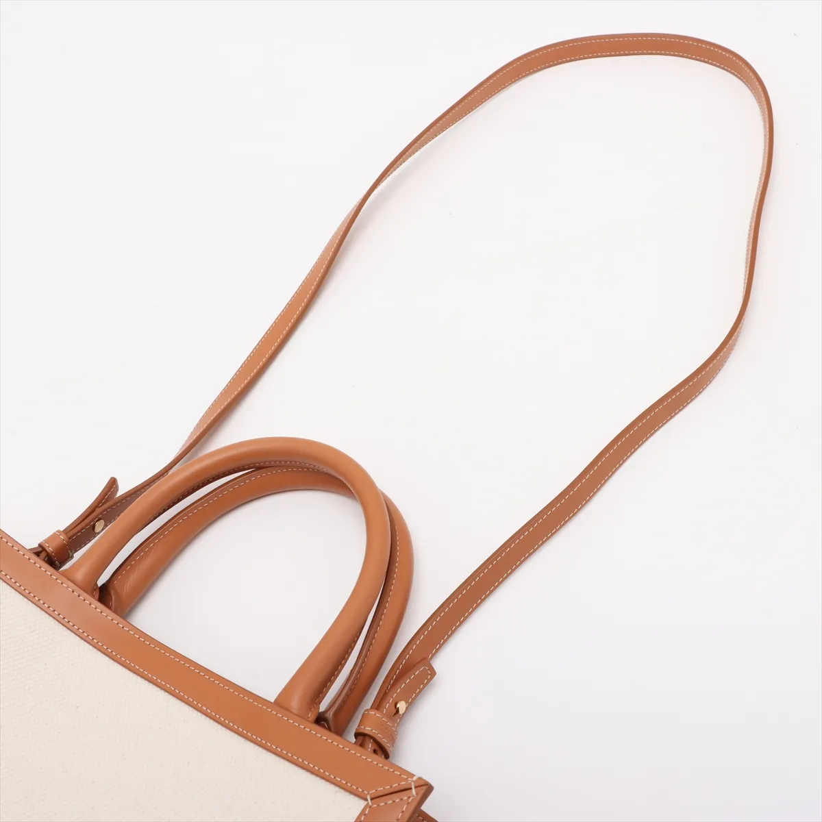Vertical Cabas Canvas x Leather 2-Way Handbag, Beige — view 7