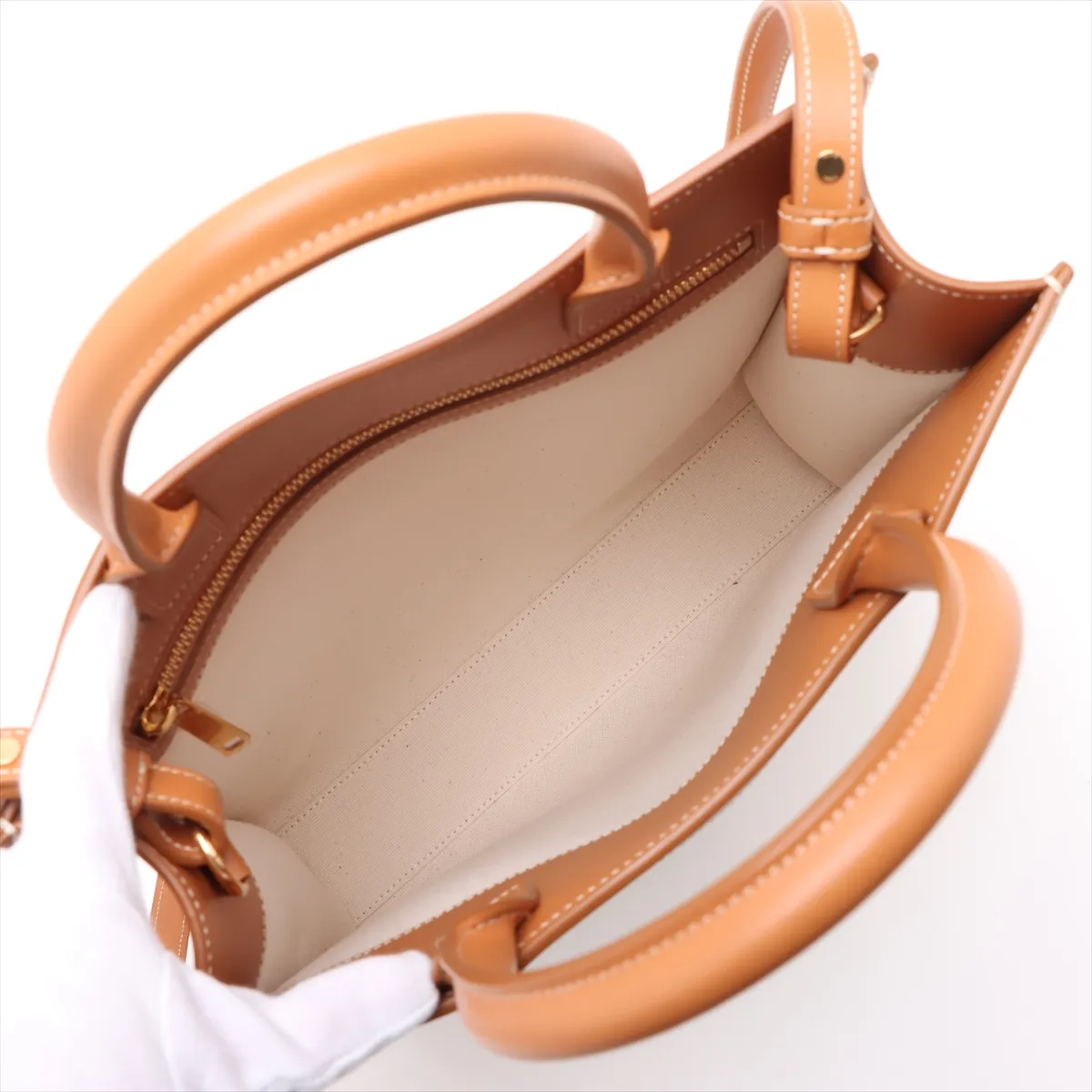 Vertical Cabas Canvas x Leather 2-Way Handbag, Beige — view 8