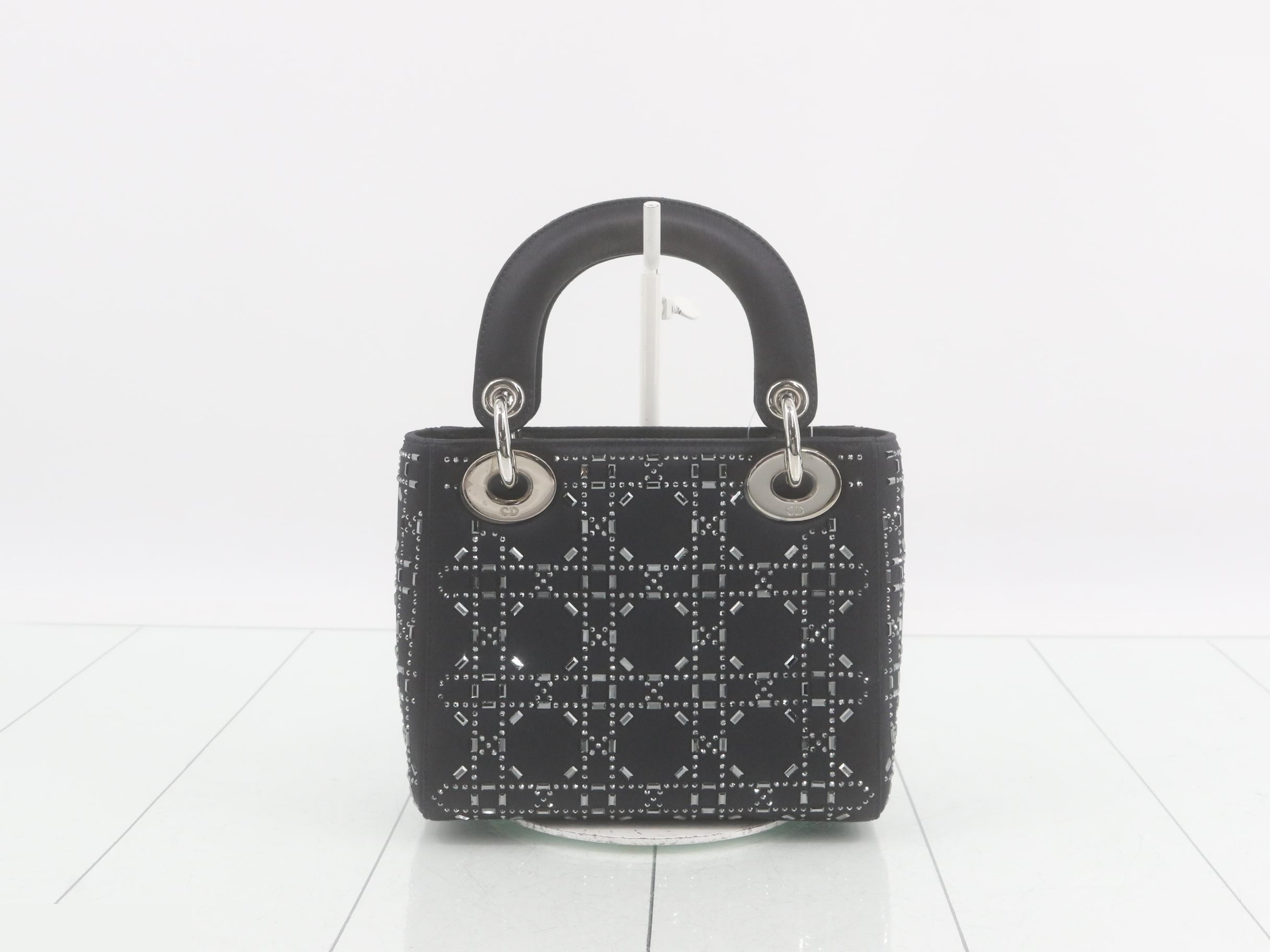 Lady Dior Cannage Stud Satin 2-Way Handbag, Black — view 2