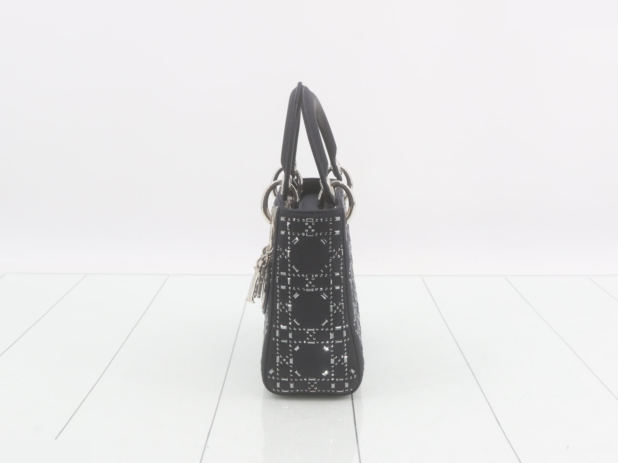 Lady Dior Cannage Stud Satin 2-Way Handbag, Black — view 3