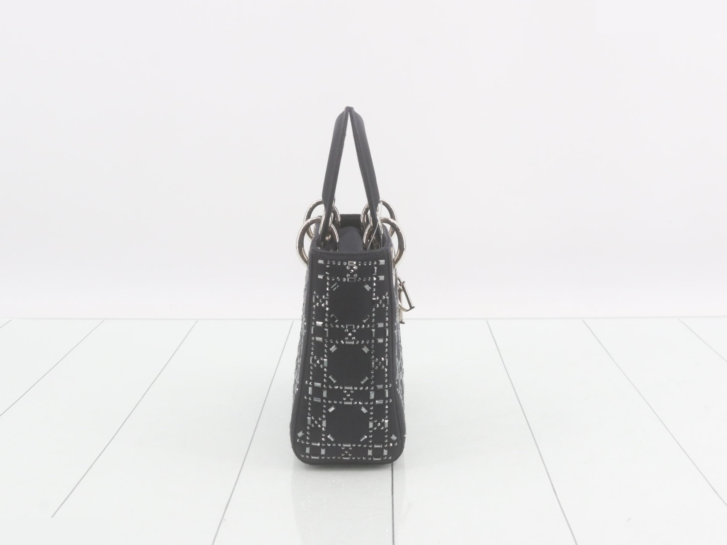 Lady Dior Cannage Stud Satin 2-Way Handbag, Black — view 4