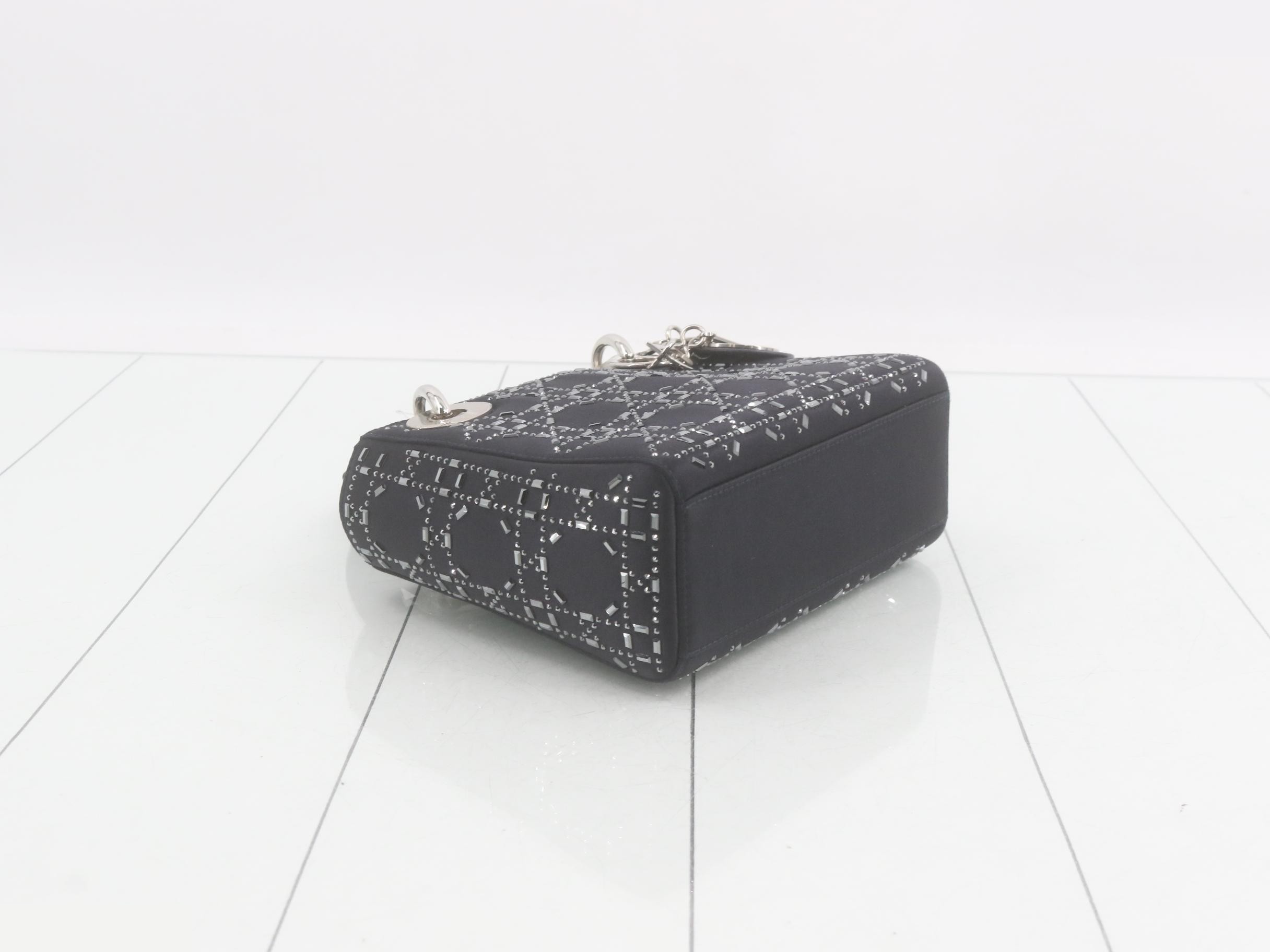 Lady Dior Cannage Stud Satin 2-Way Handbag, Black — view 5