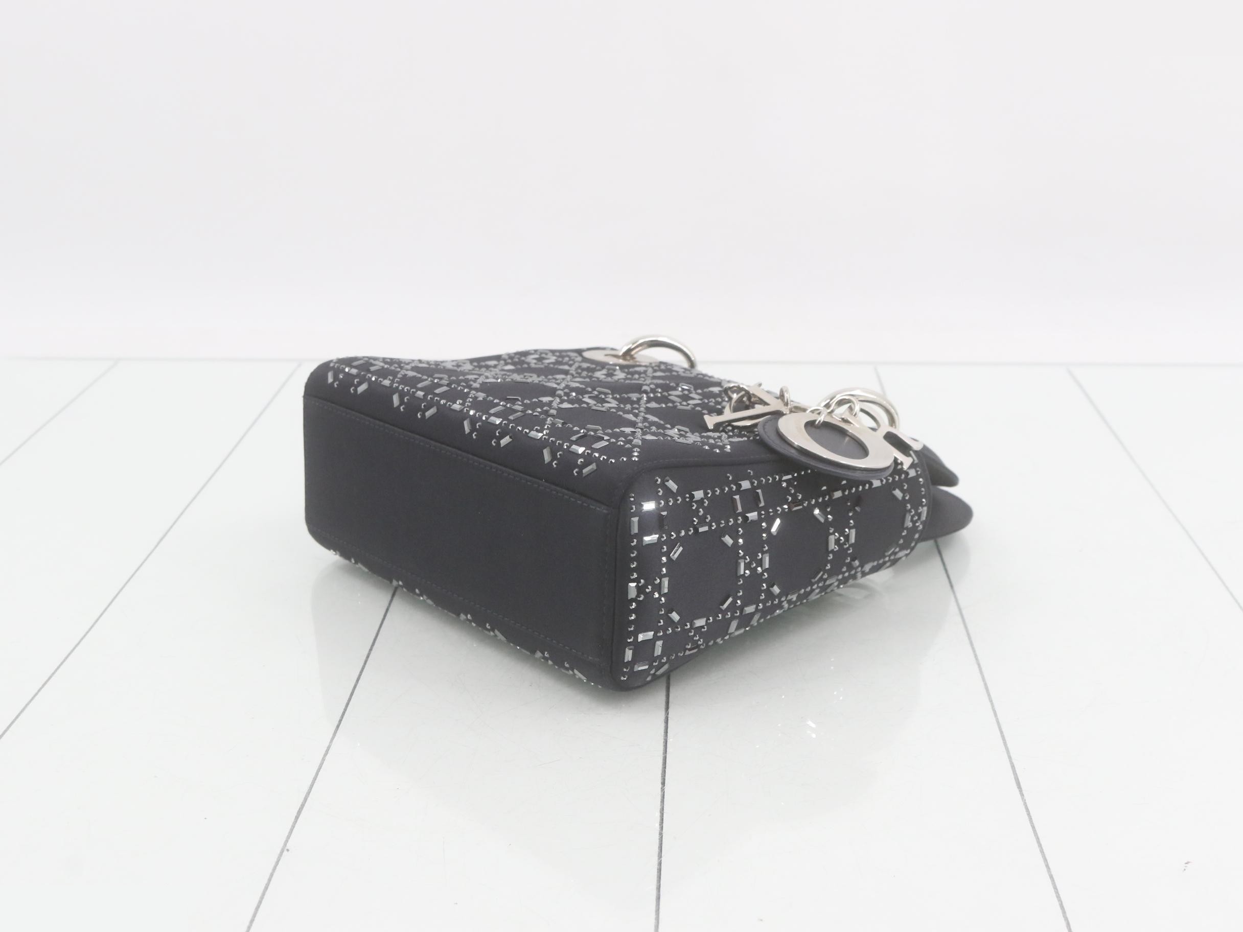 Lady Dior Cannage Stud Satin 2-Way Handbag, Black — view 6