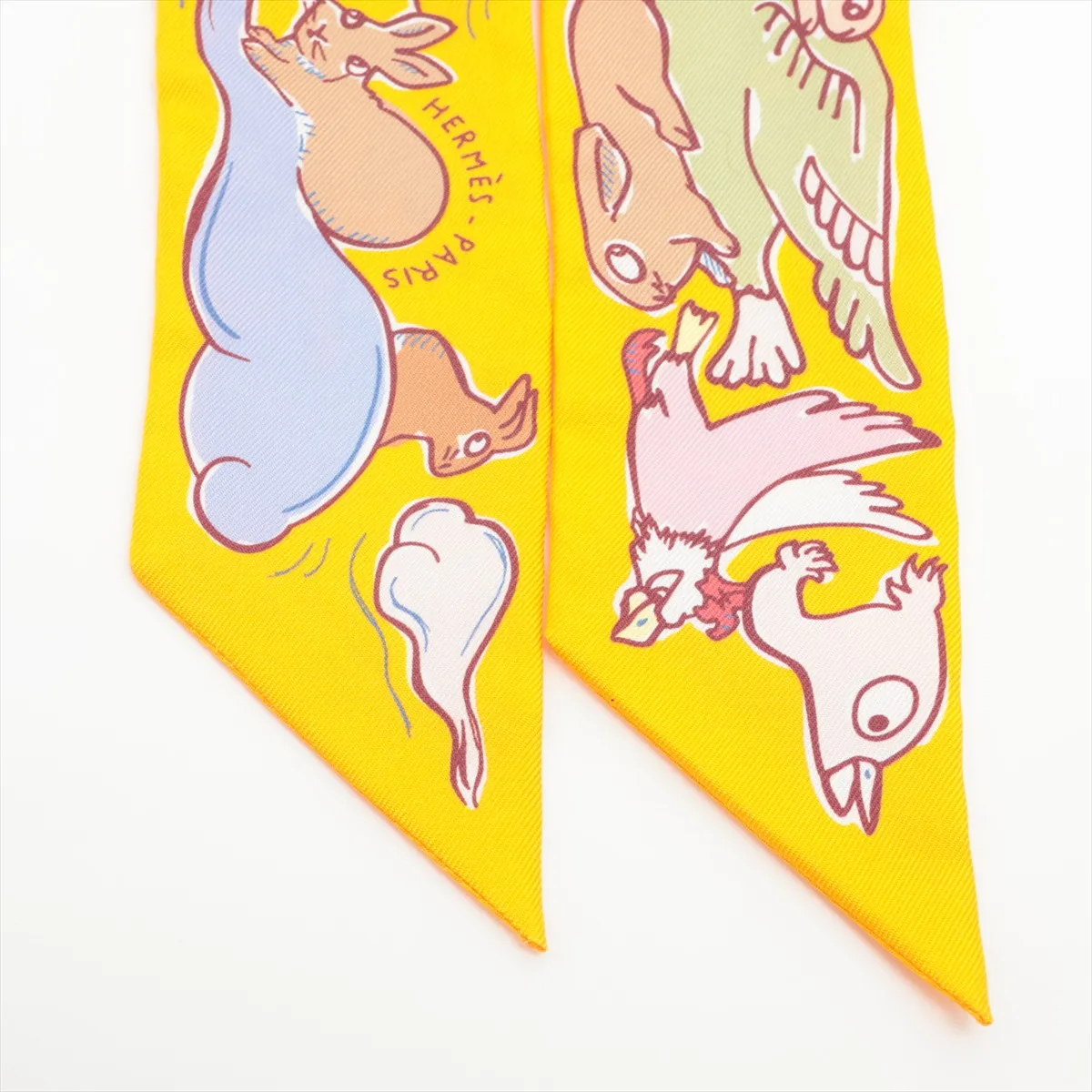 Twilly "MILLE ET UN LAPINS" (One Thousand and One Rabbits) Scarf, Silk, Yellow, Slight wear and tear. — view 2