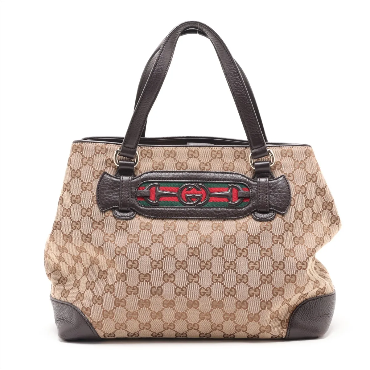 GG Canvas 296850 Canvas x Leather Handbag Beige x Brown