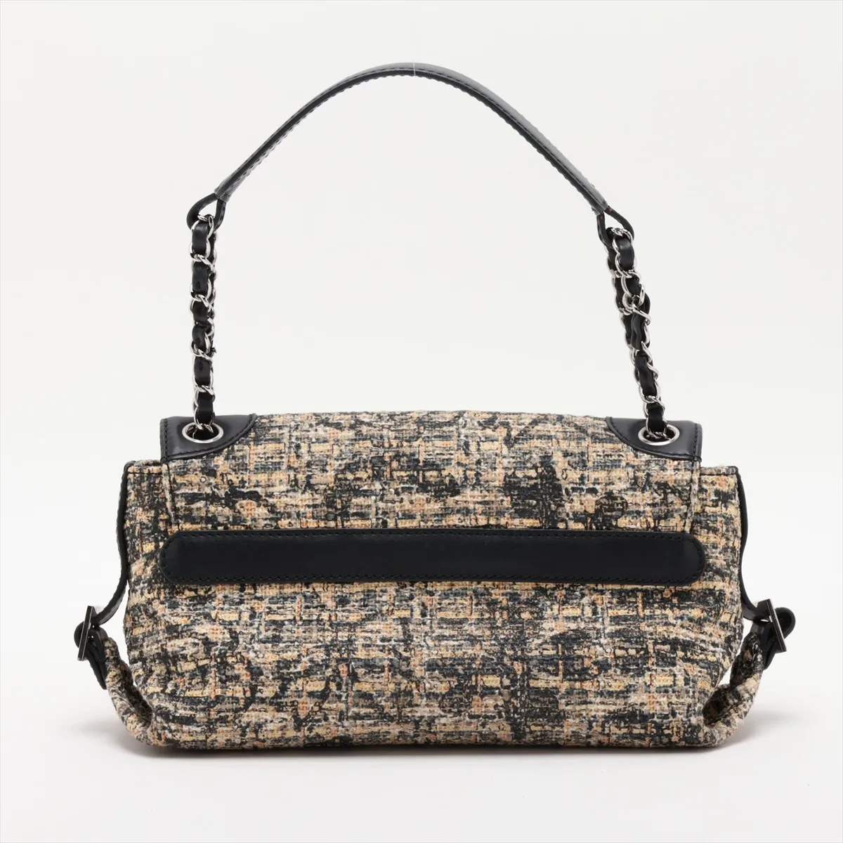 Coco Mark Coated Tweed x Leather Chain Shoulder Bag, Beige x Black, Silver Hardware, 10363658 (Serial Number in the 10s) — view 2