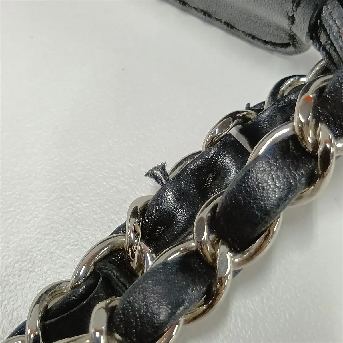 Coco Mark Coated Tweed x Leather Chain Shoulder Bag, Beige x Black, Silver Hardware, 10363658 (Serial Number in the 10s) — view 11