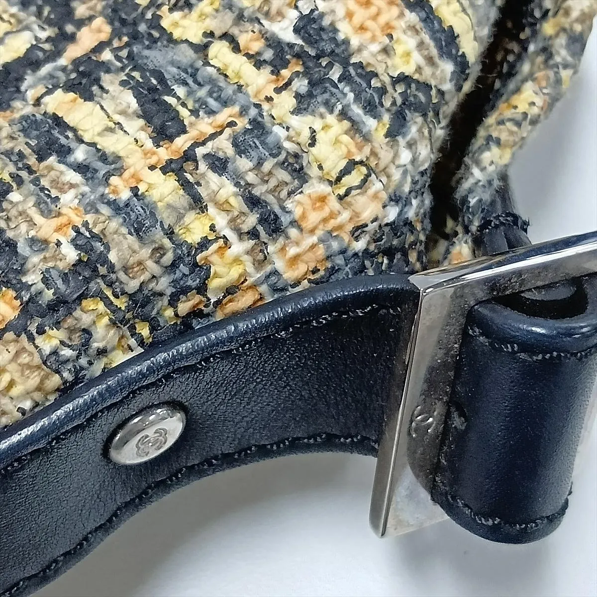 Coco Mark Coated Tweed x Leather Chain Shoulder Bag, Beige x Black, Silver Hardware, 10363658 (Serial Number in the 10s) — view 15