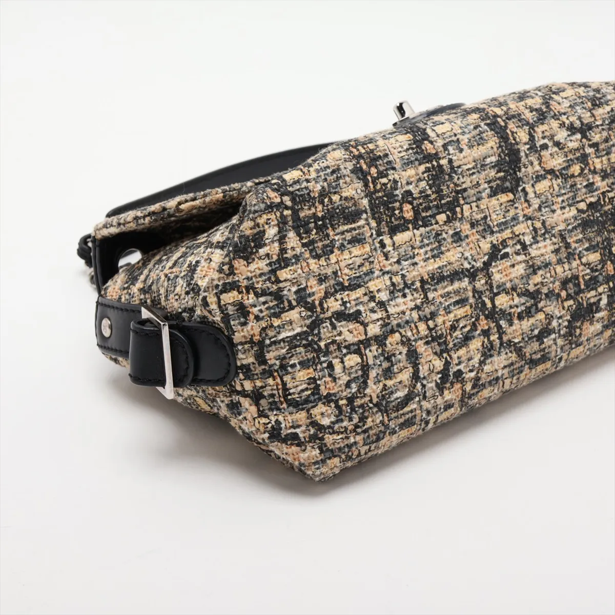 Coco Mark Coated Tweed x Leather Chain Shoulder Bag, Beige x Black, Silver Hardware, 10363658 (Serial Number in the 10s) — view 4