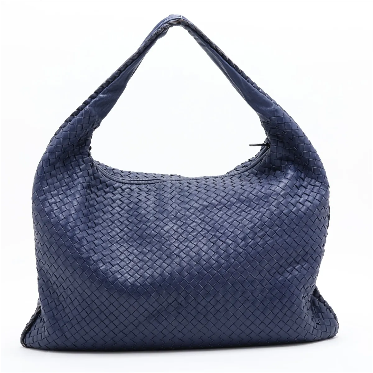 Intrecciato Hobo Leather Shoulder Bag, Blue — view 2