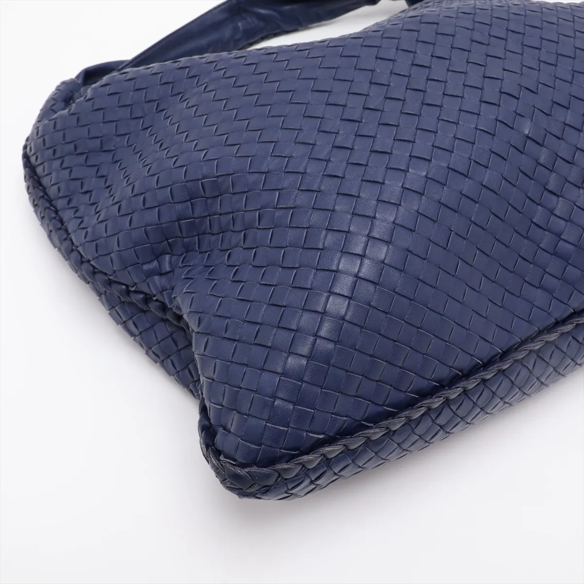 Intrecciato Hobo Leather Shoulder Bag, Blue — view 4