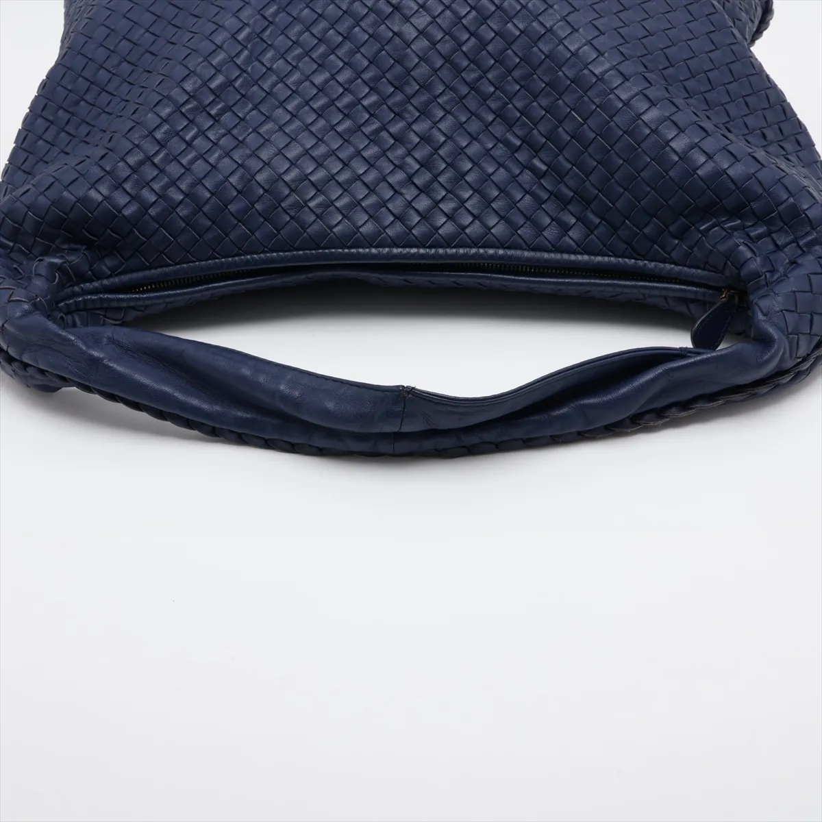 Intrecciato Hobo Leather Shoulder Bag, Blue — view 5