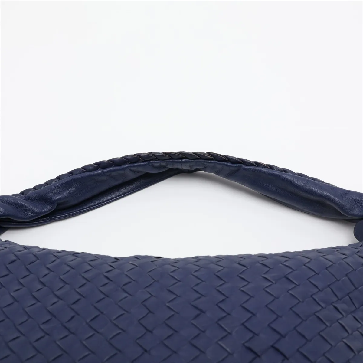 Intrecciato Hobo Leather Shoulder Bag, Blue — view 6