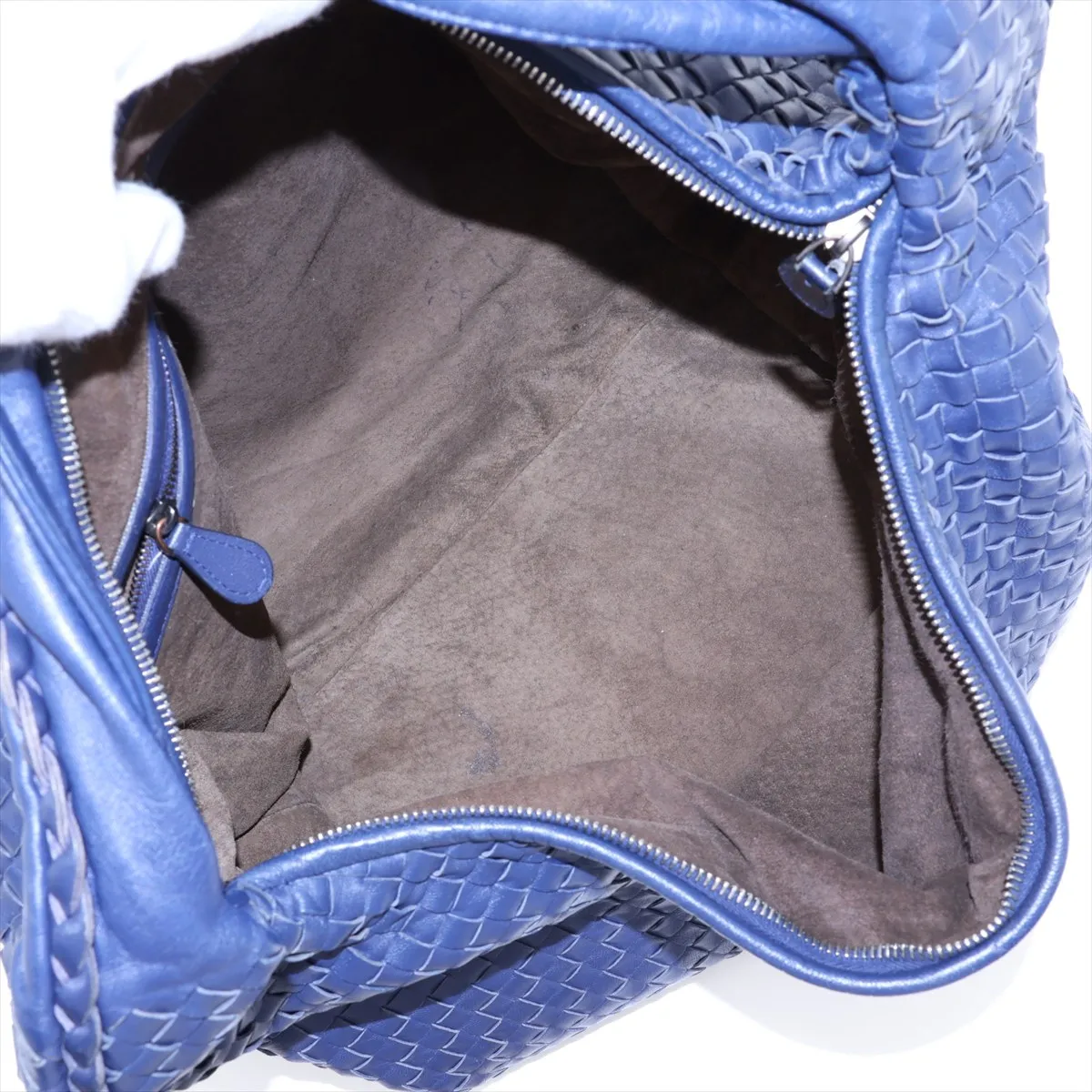 Intrecciato Hobo Leather Shoulder Bag, Blue — view 7