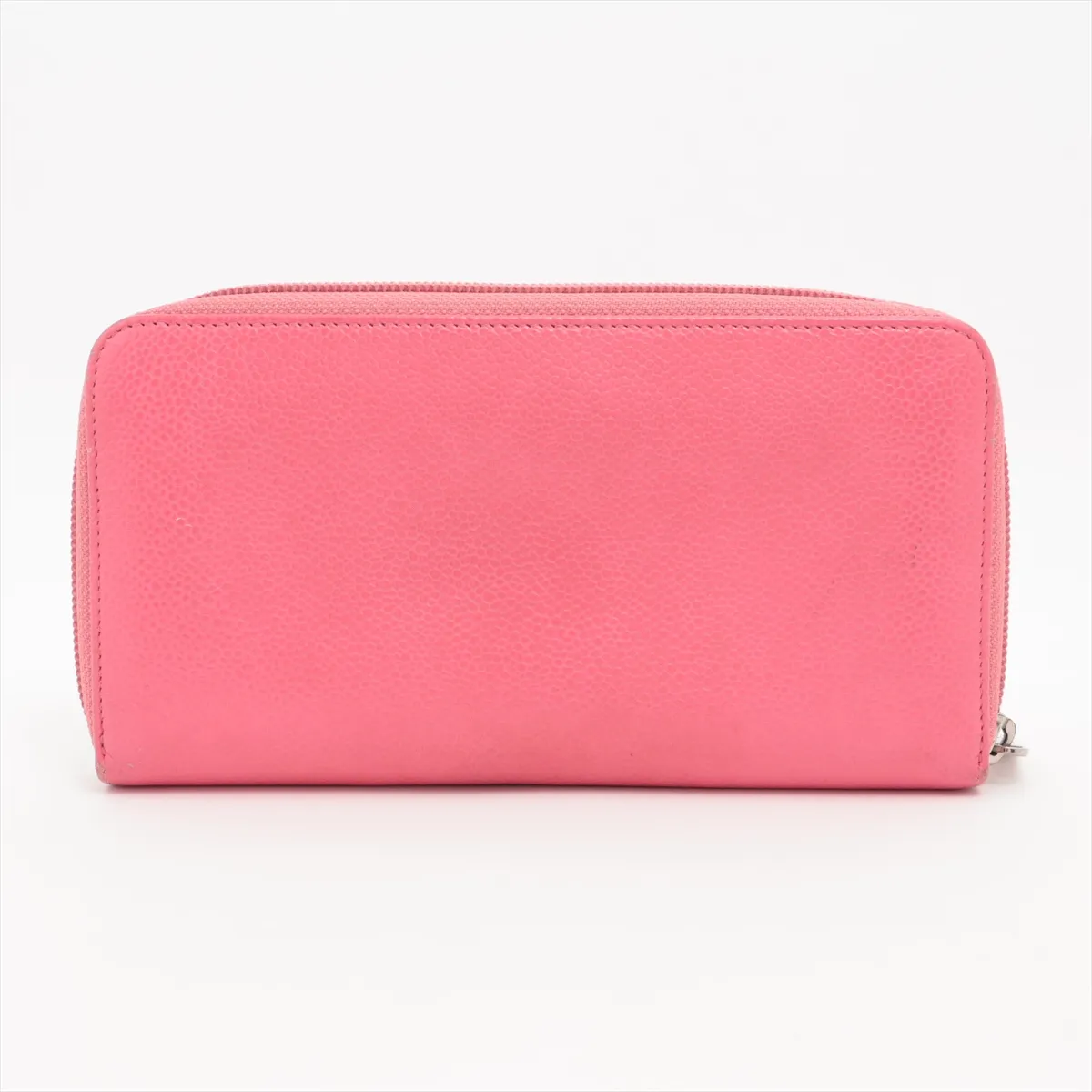 Coco Mark Caviar Skin Round Zip Wallet, Pink, Silver Hardware, 22034882 — view 2