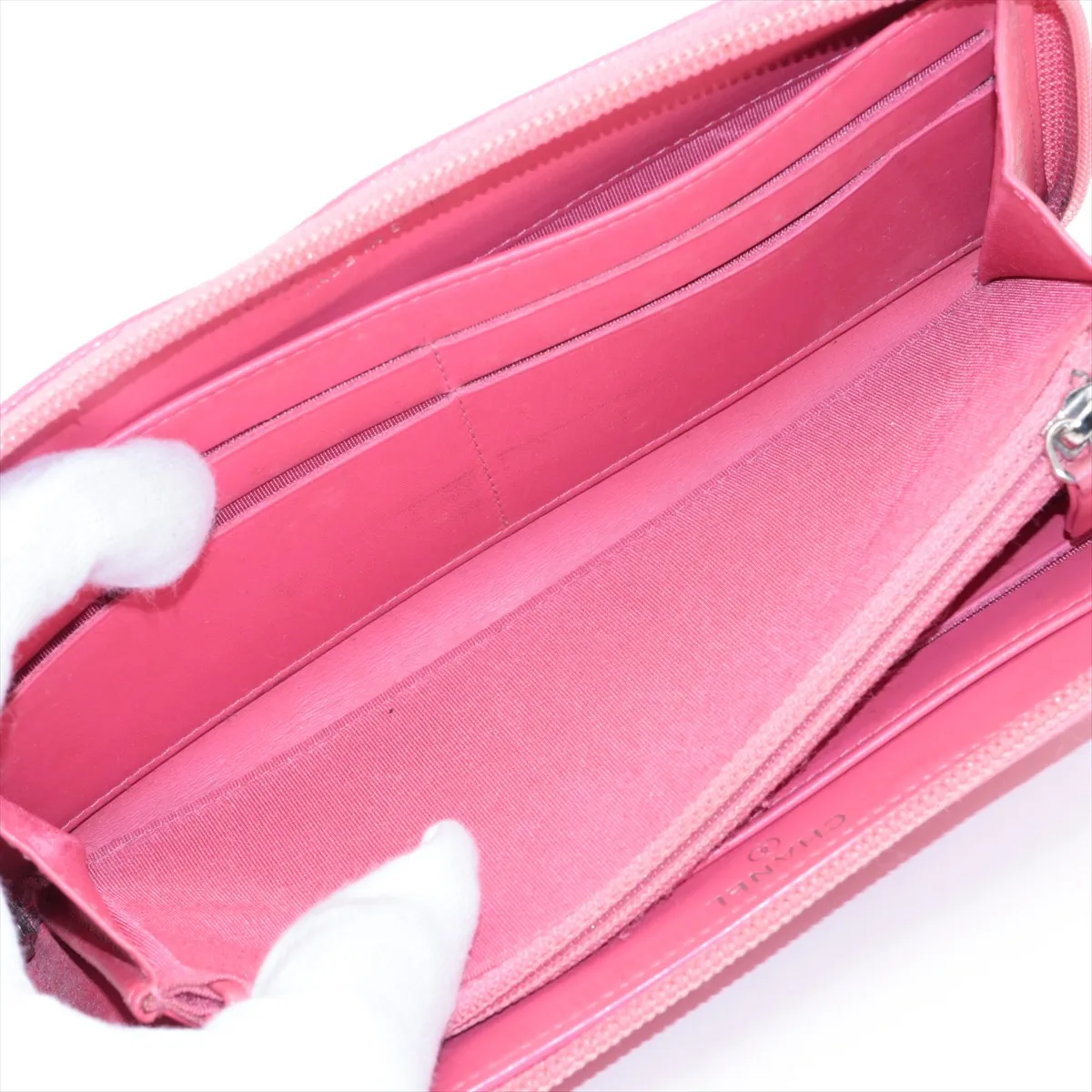 Coco Mark Caviar Skin Round Zip Wallet, Pink, Silver Hardware, 22034882 — view 5