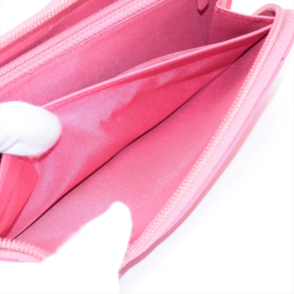 Coco Mark Caviar Skin Round Zip Wallet, Pink, Silver Hardware, 22034882 — view 7