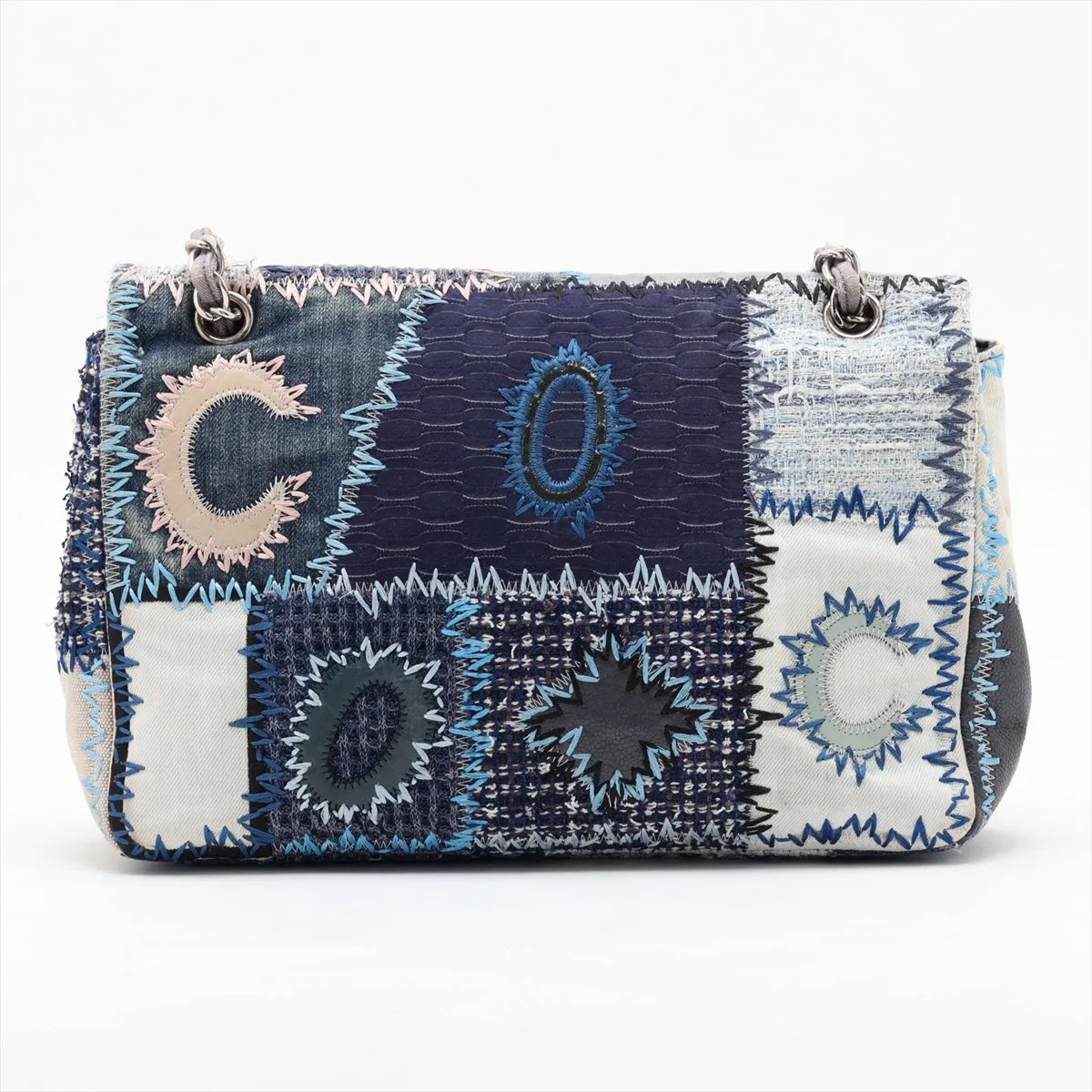 [Individually packaged] Chanel Patchwork Denim Single Flap Double Chain Bag, Blue, Silver Hardware, 20893363 — view 2