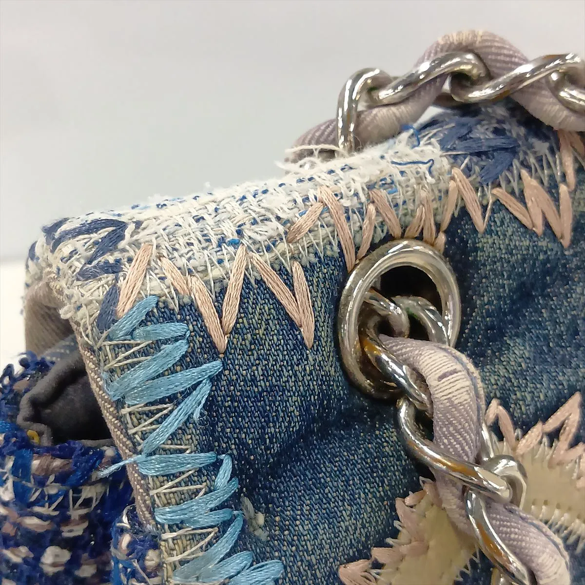 [Individually packaged] Chanel Patchwork Denim Single Flap Double Chain Bag, Blue, Silver Hardware, 20893363 — view 11