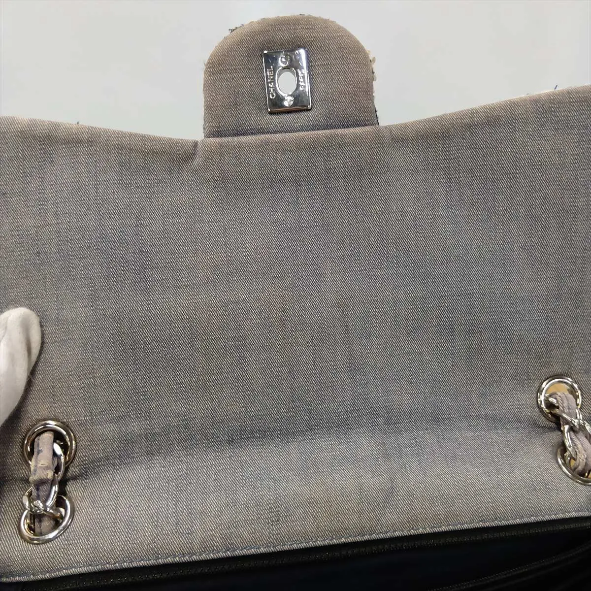 [Individually packaged] Chanel Patchwork Denim Single Flap Double Chain Bag, Blue, Silver Hardware, 20893363 — view 14