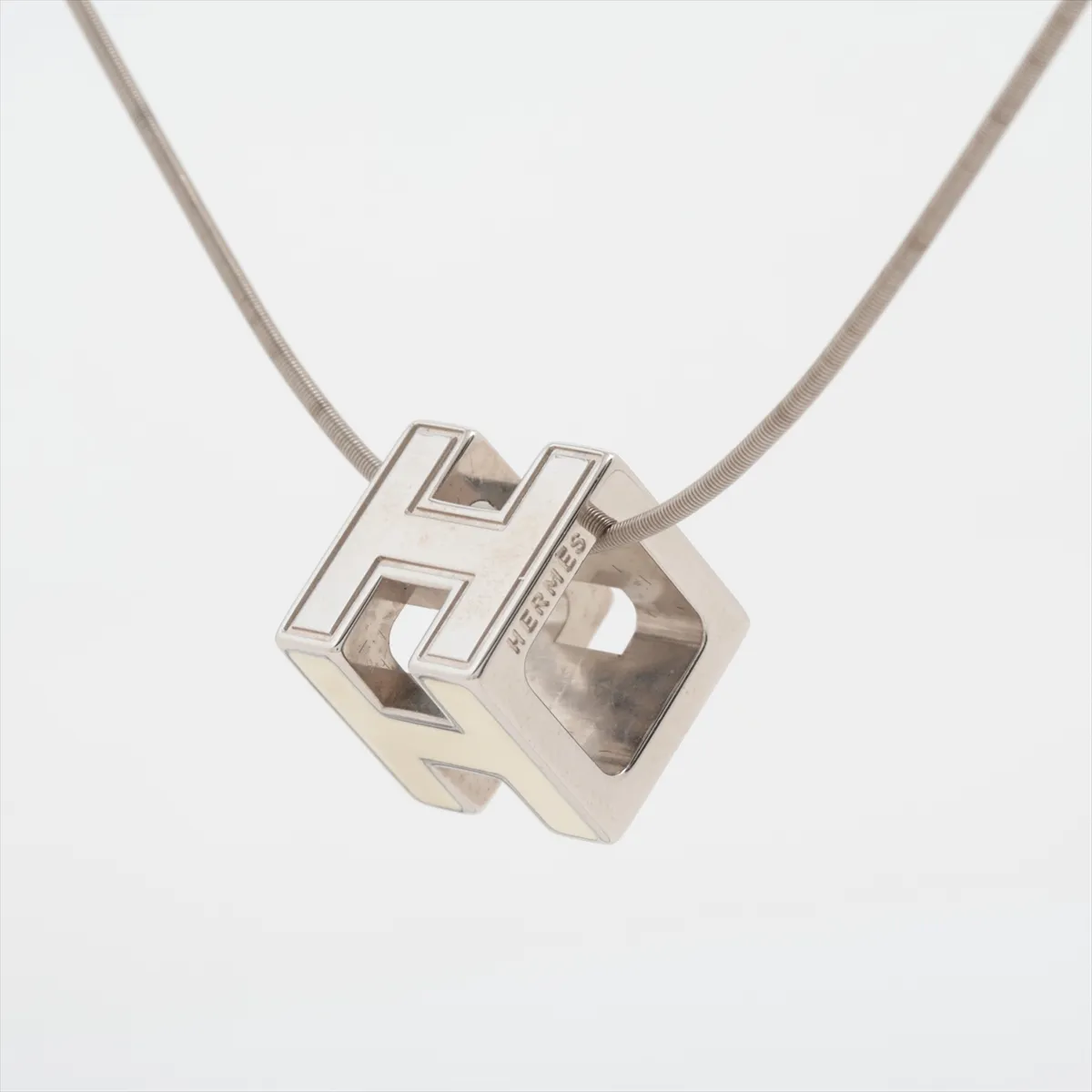 Cage d'H H-Cube Necklace, Metal, Silver. Shows wear, tarnishing, — view 2