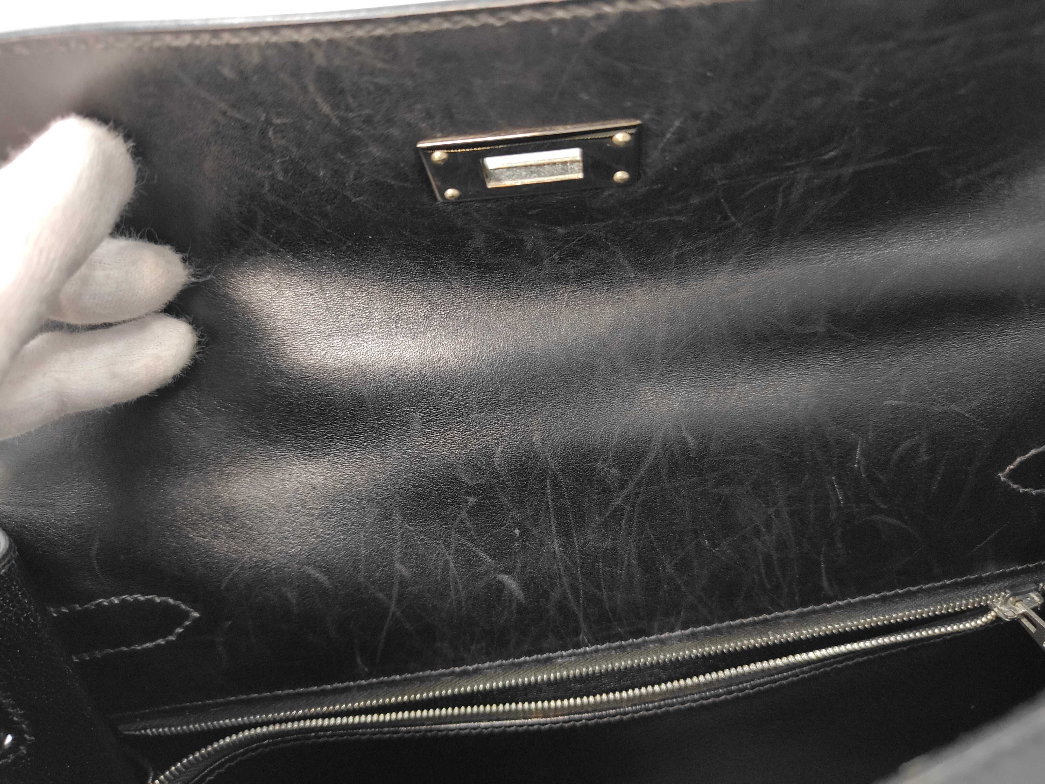 Kelly 32 D Box Calf Black Silver Hardware Handbag — view 11